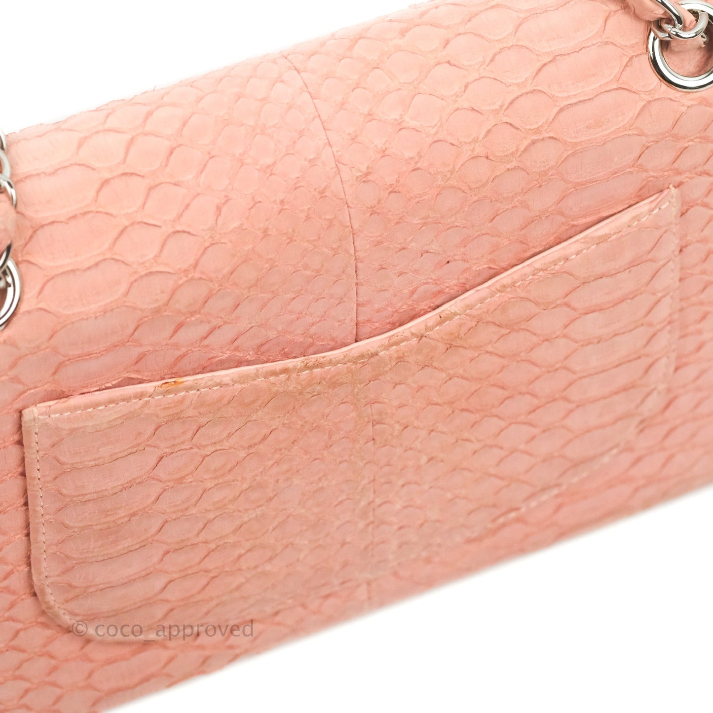 Chanel Classic M/L Medium Flap Quilted Pink Python Silver Hardware