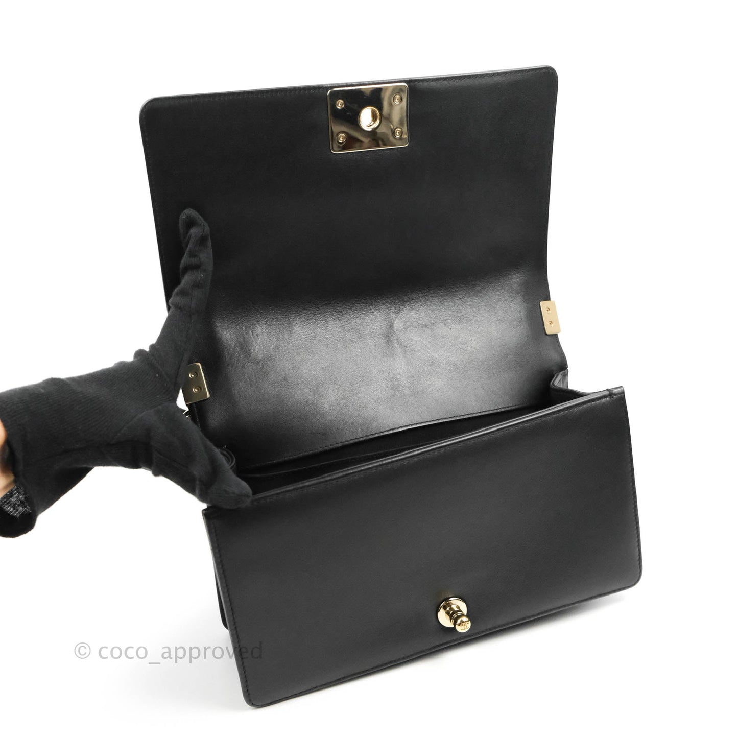 Chanel Chevron Medium Boy Black Calfskin Gold Hardware