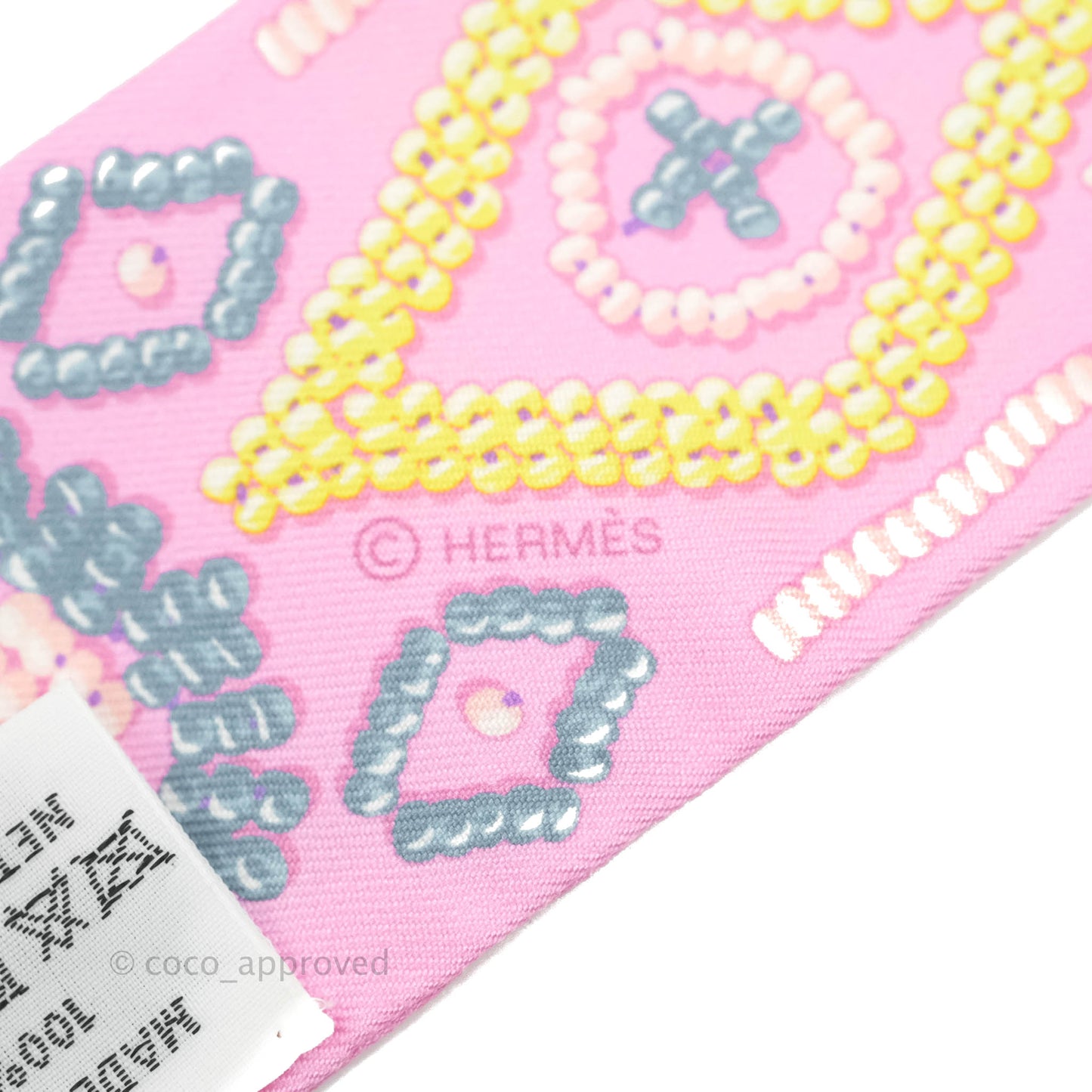 Hermès Kelly En Perles Silk Twilly Rose Bonbon/Canard