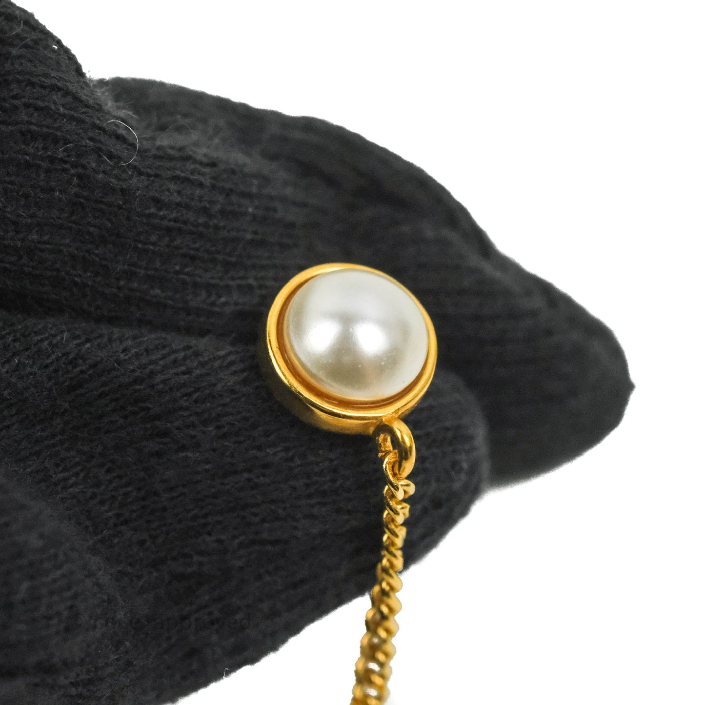Chanel Chanel Perfume Rhinestone Pearl Long Drop Earrings Gold Tone 20A