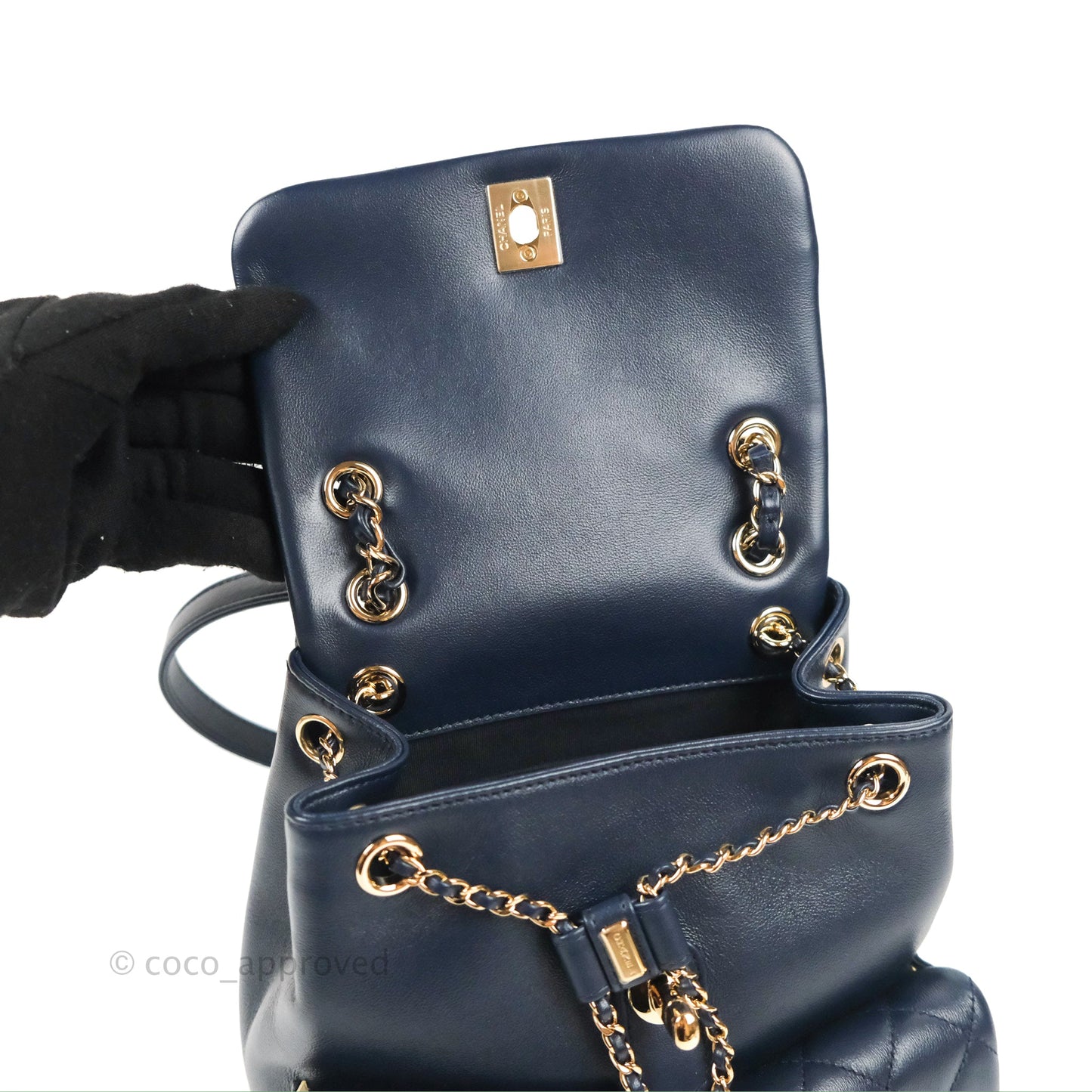 Chanel Duma Backpack Medium Navy Calfskin Gold Hardware 23P