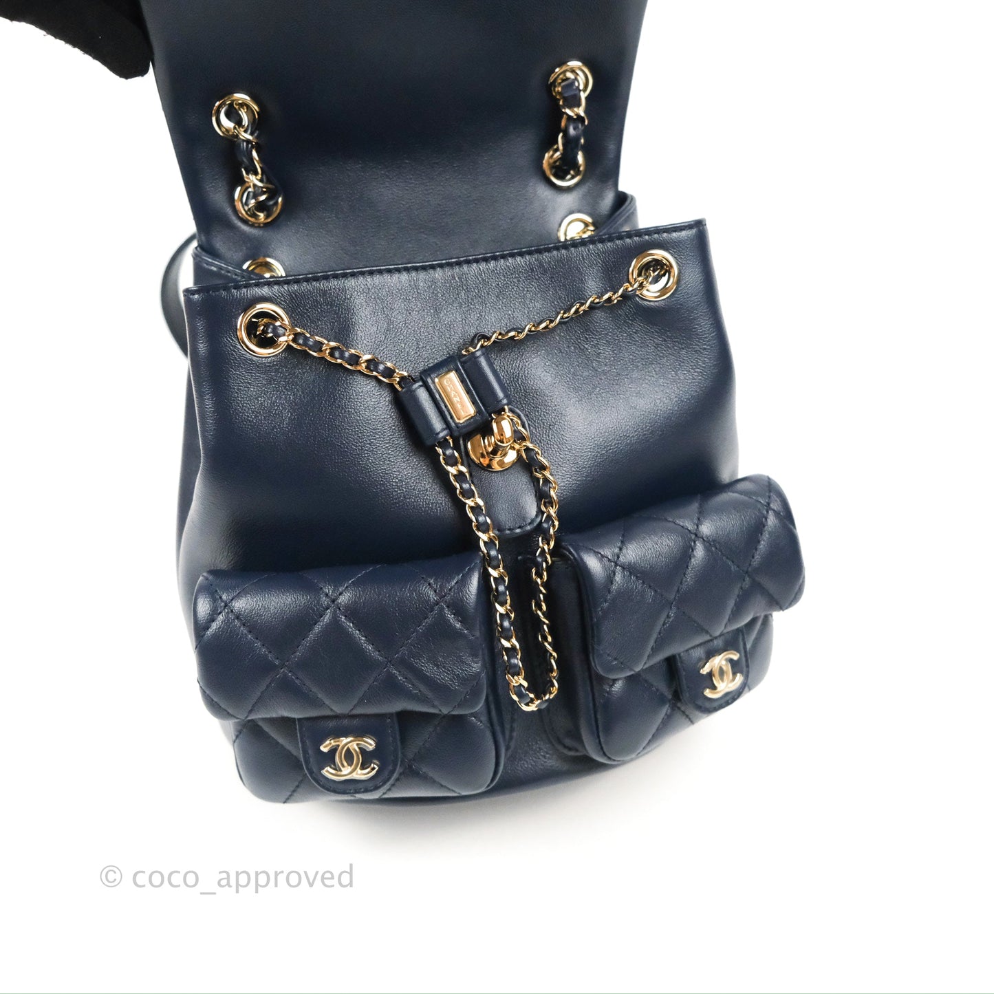Chanel Duma Backpack Medium Navy Calfskin Gold Hardware 23P
