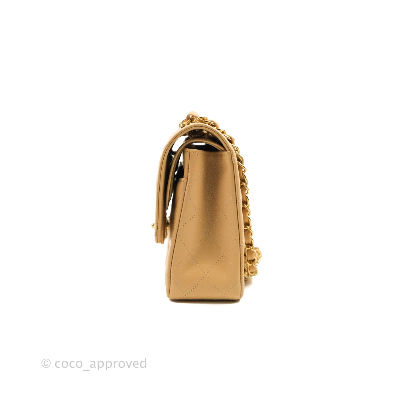 Chanel Classic M/L Medium Flap Quilted Beige Caviar Gold Hardware