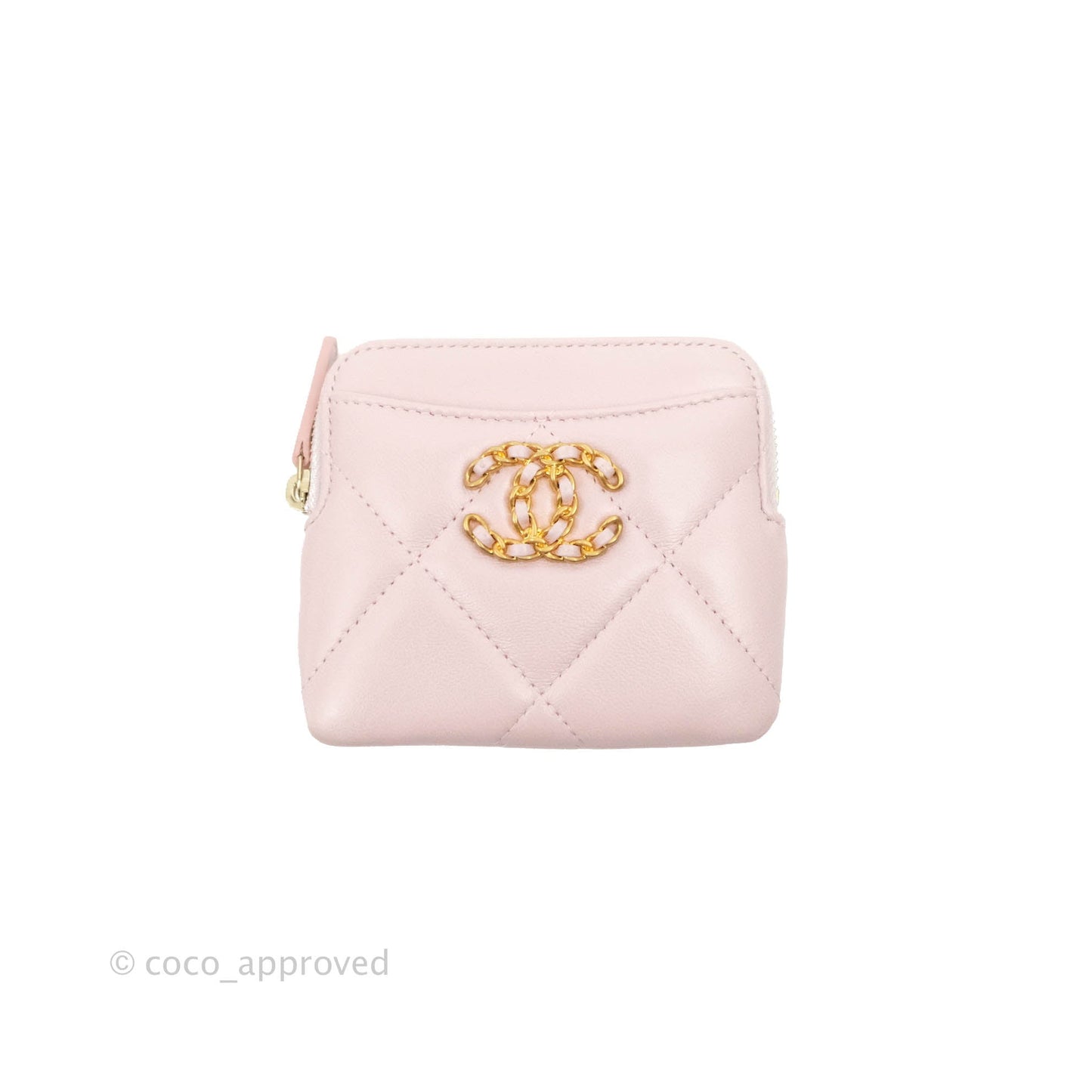 Chanel 19 Zip Card Holder Light Pink Lambskin Gold Hardware
