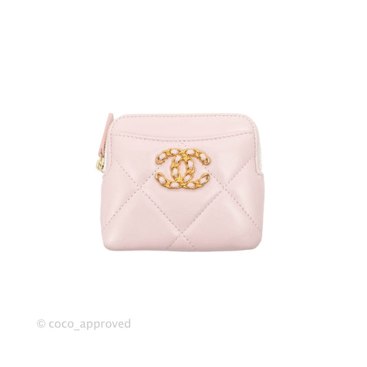 Chanel 19 Zip Card Holder Light Pink Lambskin Gold Hardware