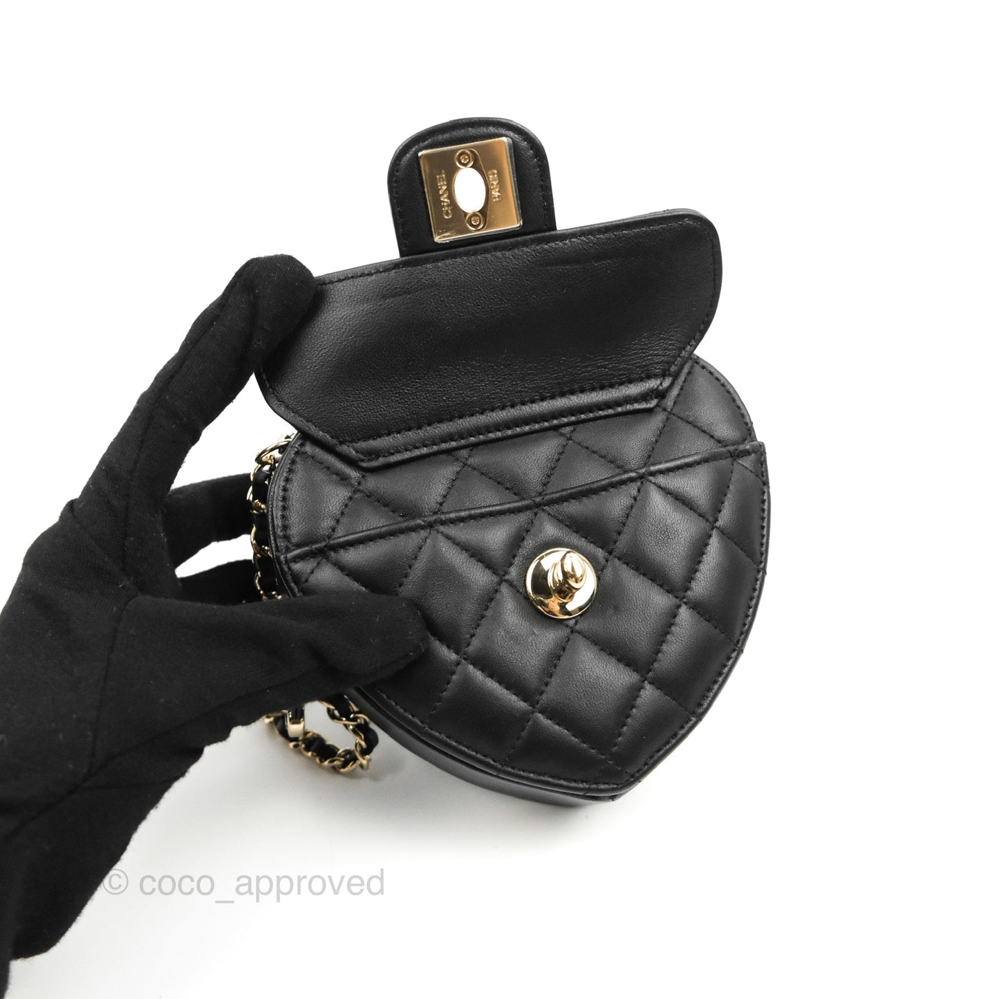 Chanel Small Heart Bag Black Lambskin Gold Hardware 22S