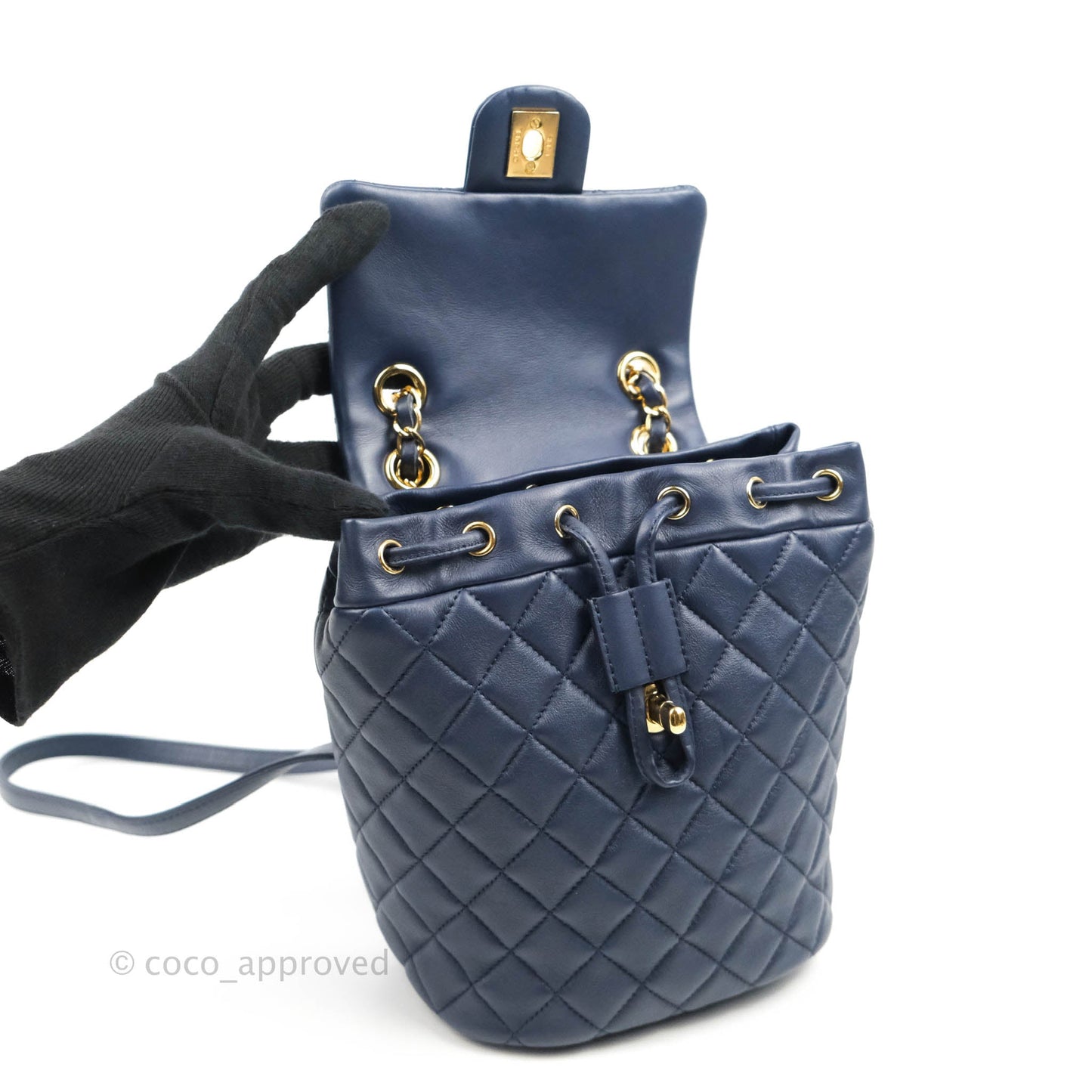 Chanel Mini Navy Calfskin Urban Spirit Backpack ⁣⁣⁣⁣⁣⁣⁣⁣⁣⁣⁣⁣⁣⁣Gold Hardware