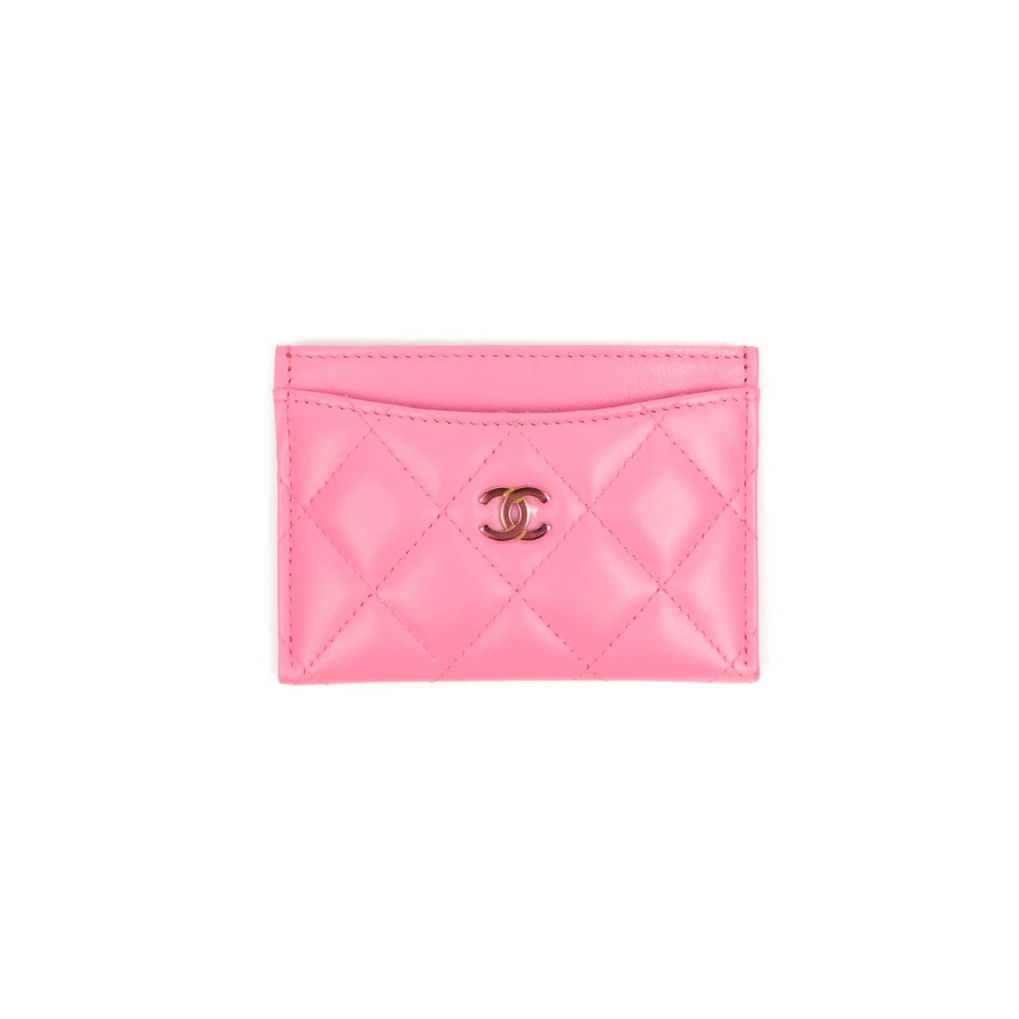 Chanel Classic Card Holder Pink Lambskin Rainbow Hardware