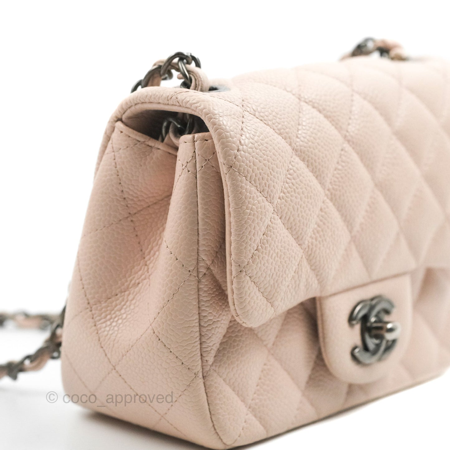 Chanel Quilted Mini Square Sakura Pink Caviar Ruthenium Hardware