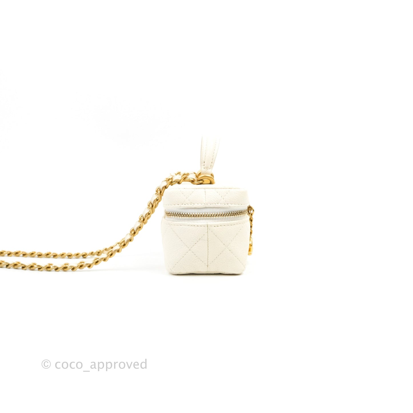 Chanel Mini Clutch With Chain White Caviar Aged Gold Hardware