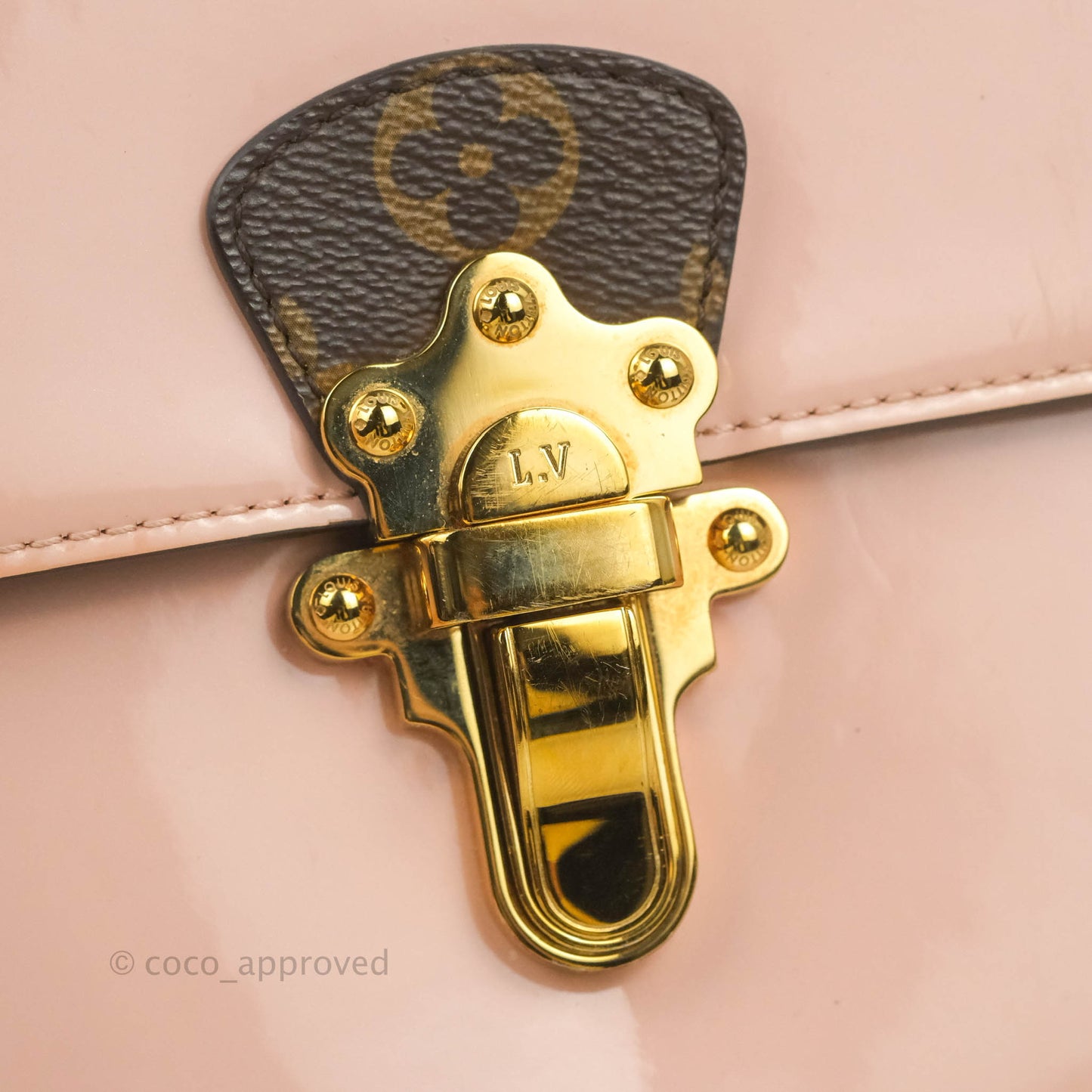 Louis Vuitton Cherrywood PM Handbag Patent Monogram Canvas
