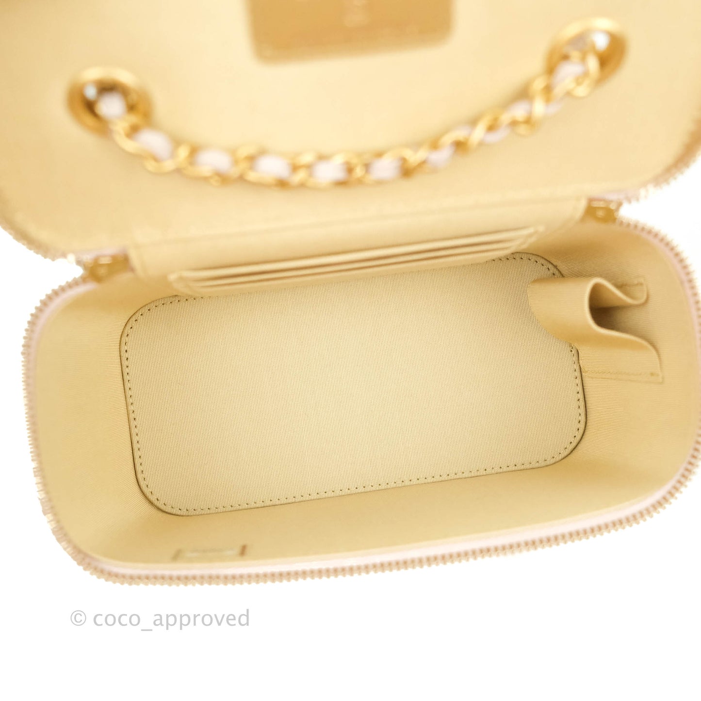 Chanel Vanity with Pearl Crush Chain Pale Lilac Pink Lambskin Aged Gold Hardware