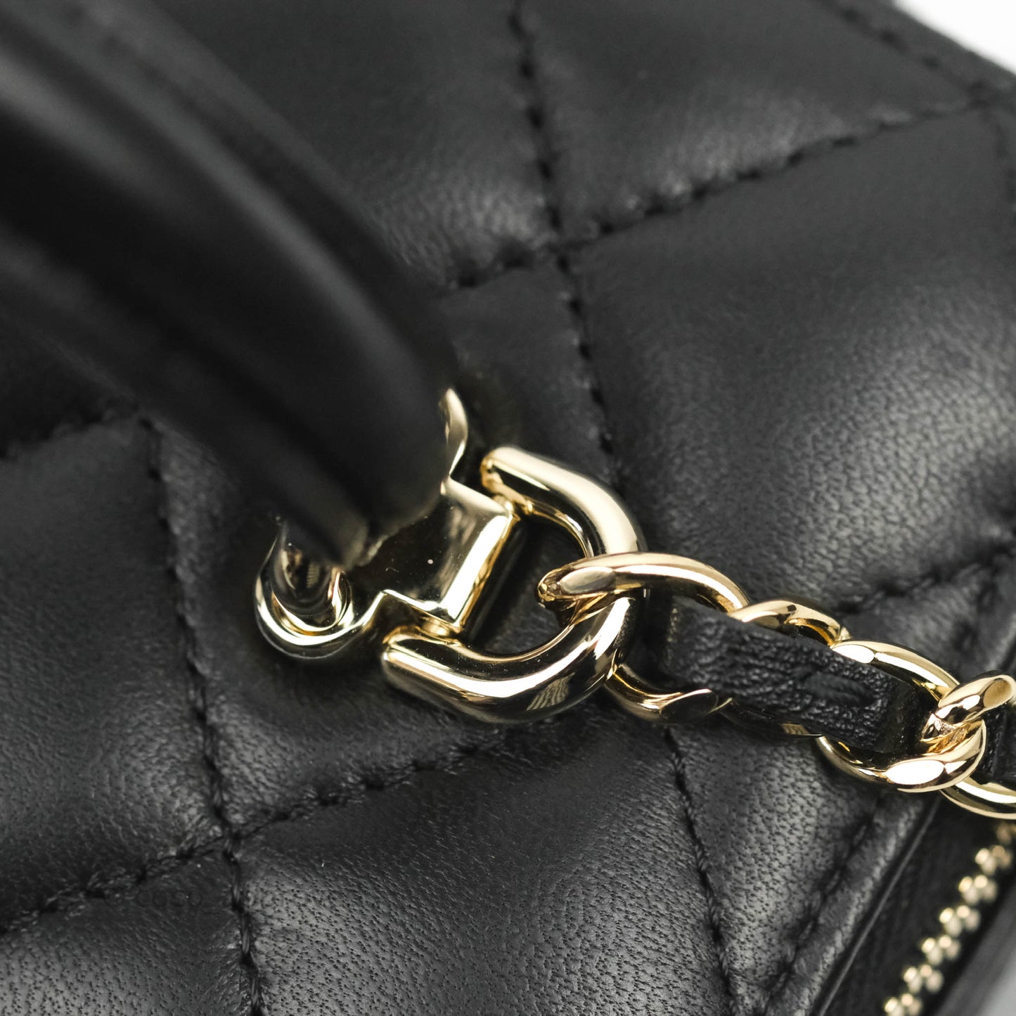 Chanel Vanity Rectangular Top Handle Black Lambskin Gold Hardware