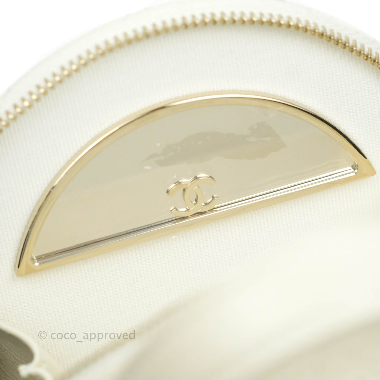 Chanel Mini Round Vanity Bag with Handle Ivory Caviar 22C