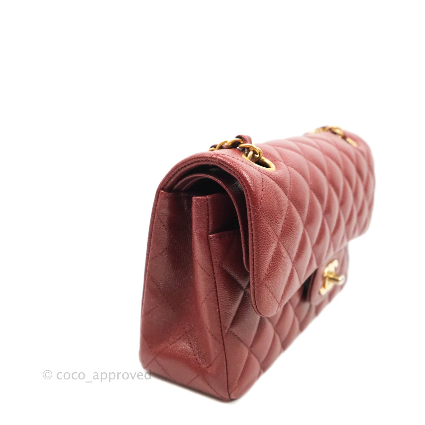 Chanel Small Classic Quilted Flap Iridescent Burgundy Caviar Aged Gold Hardware 18C