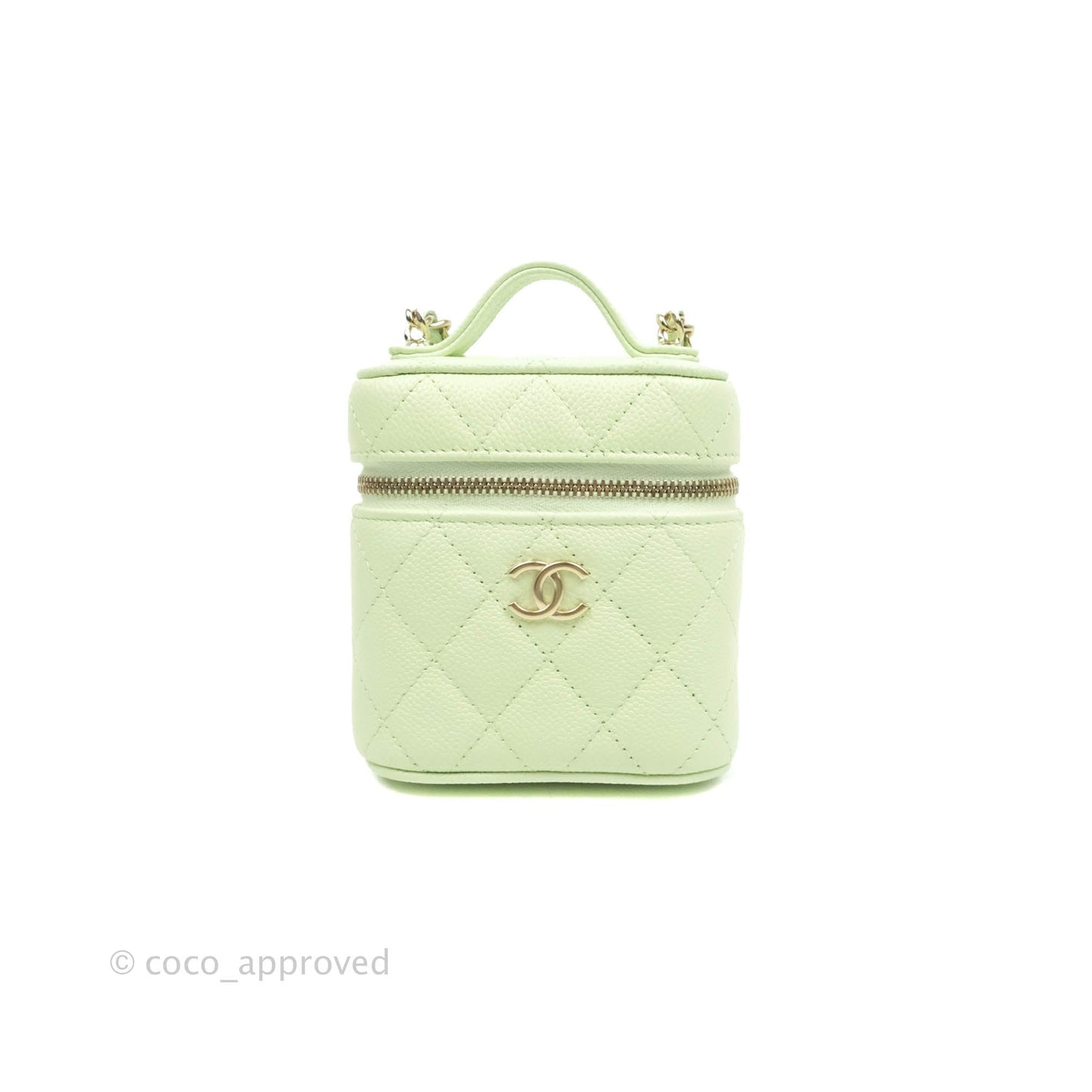 Chanel Quilted Small Handle With Care Vanity Case With Chain Green Caviar Gold Hardware