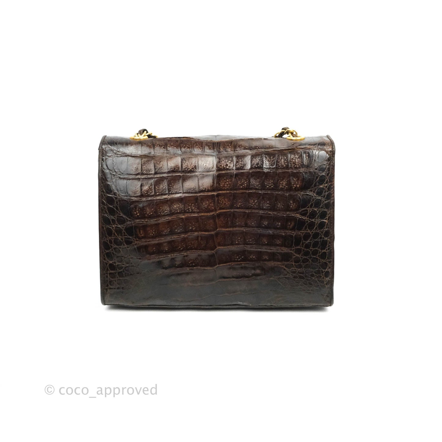 Chanel Vintage Brown Crocodile Leather Shoulder Bag Gold Hardware