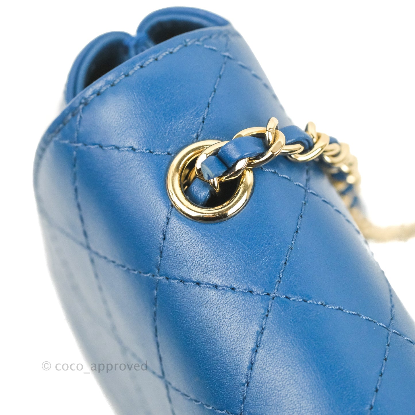 Chanel Blue Quilted Leather Small Frame In Flap Bag