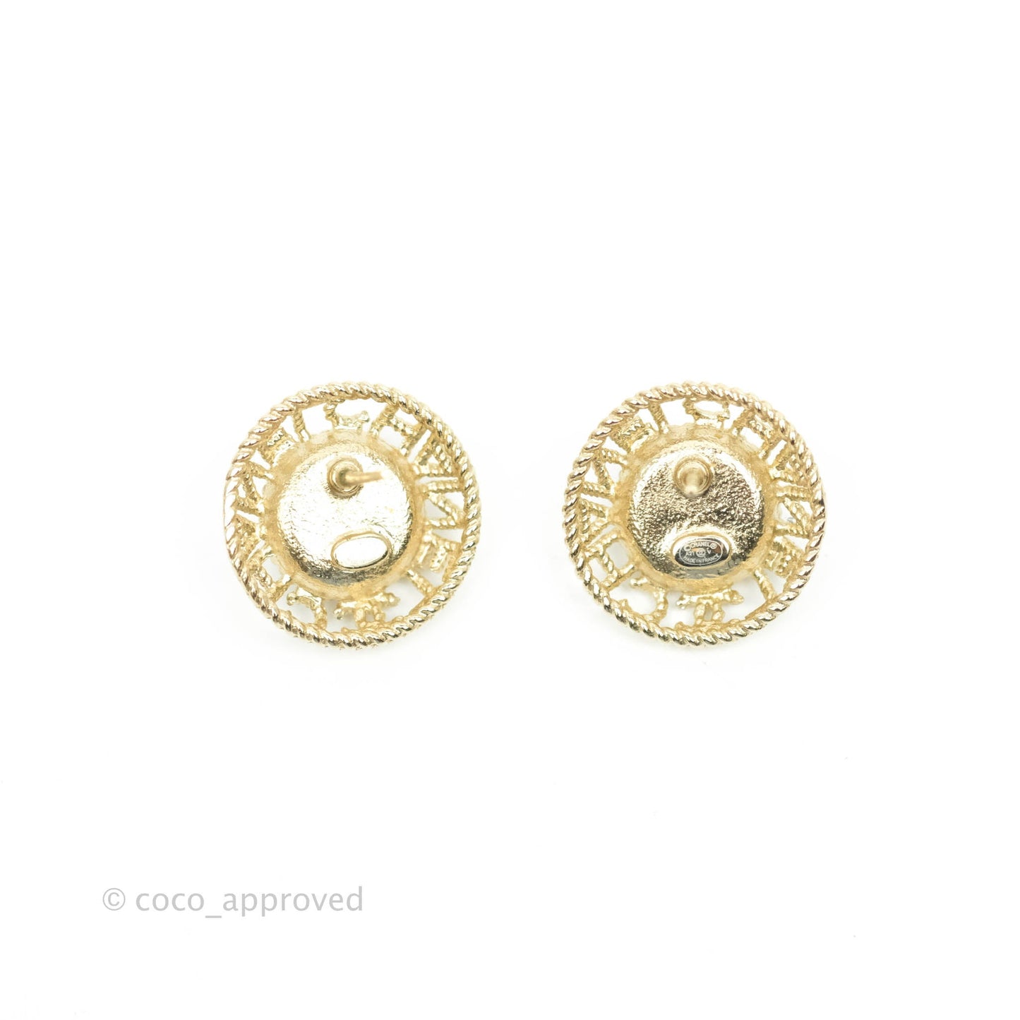 Chanel Pearl CC Round Rope Logo Earrings Gold Tone 21V