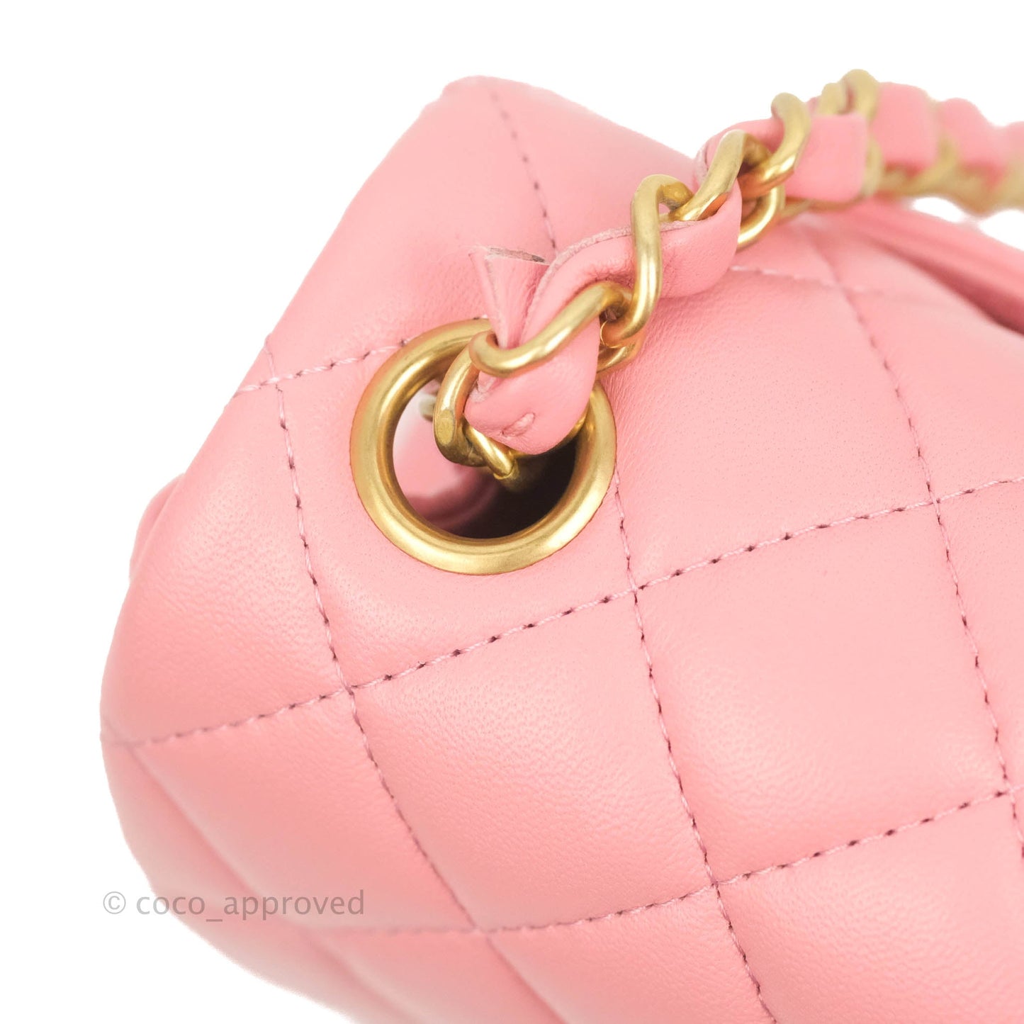 Chanel Mini Square Pink Lambskin Aged Gold Hardware