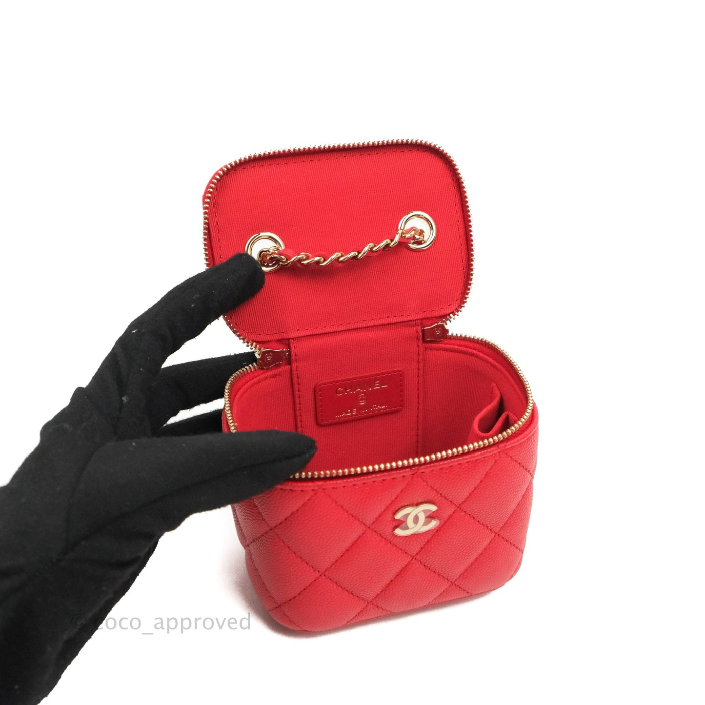 Chanel Mini Vanity With Chain Red Caviar Gold Hardware
