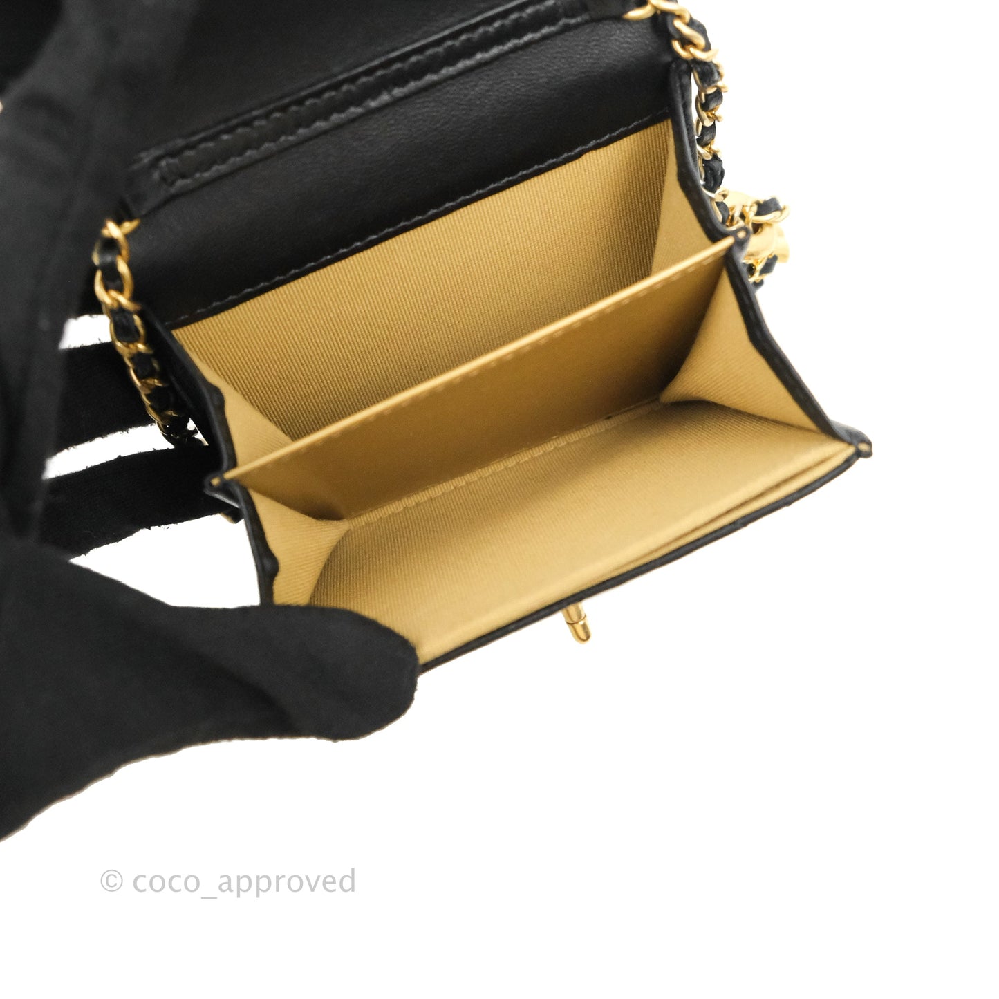 Chanel Pearl Crush Mini Clutch With Chain Black Lambskin Aged Gold Hardware