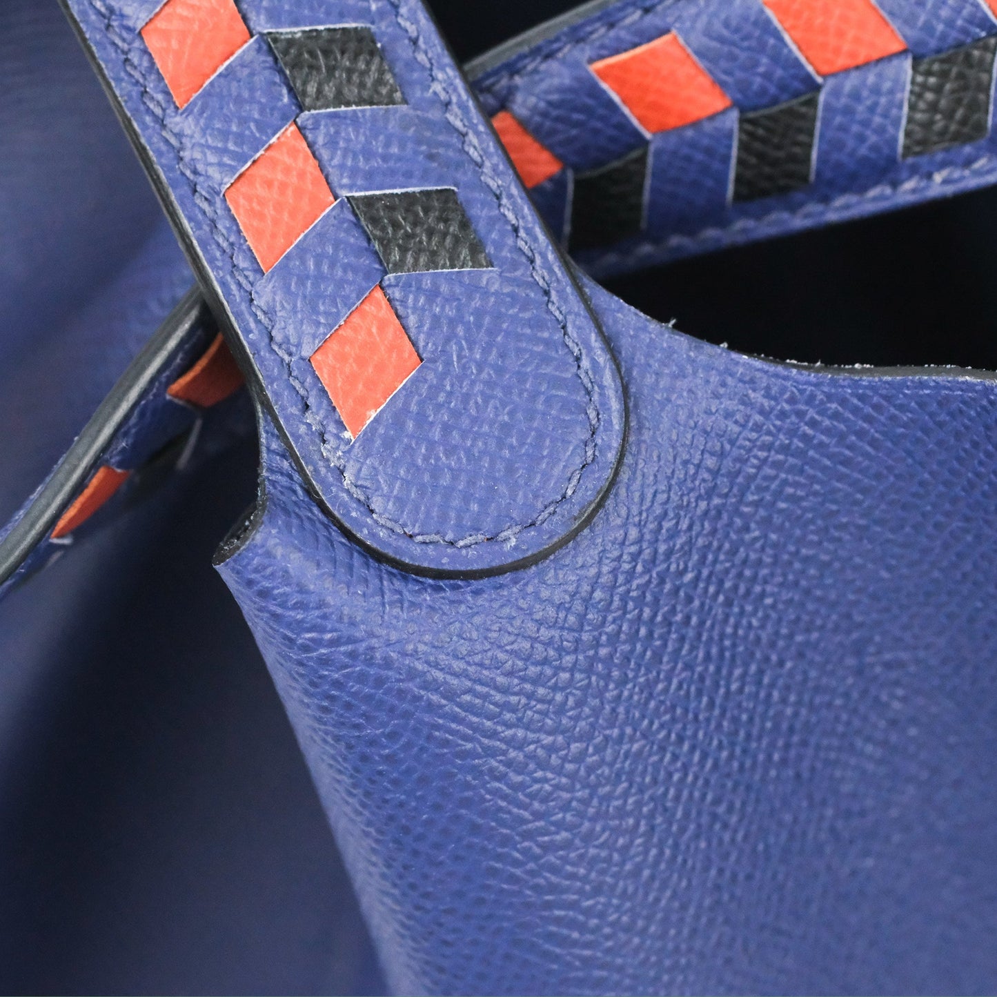 Hermès Tressage De Cuir Picotin Lock 22 Bleu Encre/Brique/Black Epsom Palladium Hardware