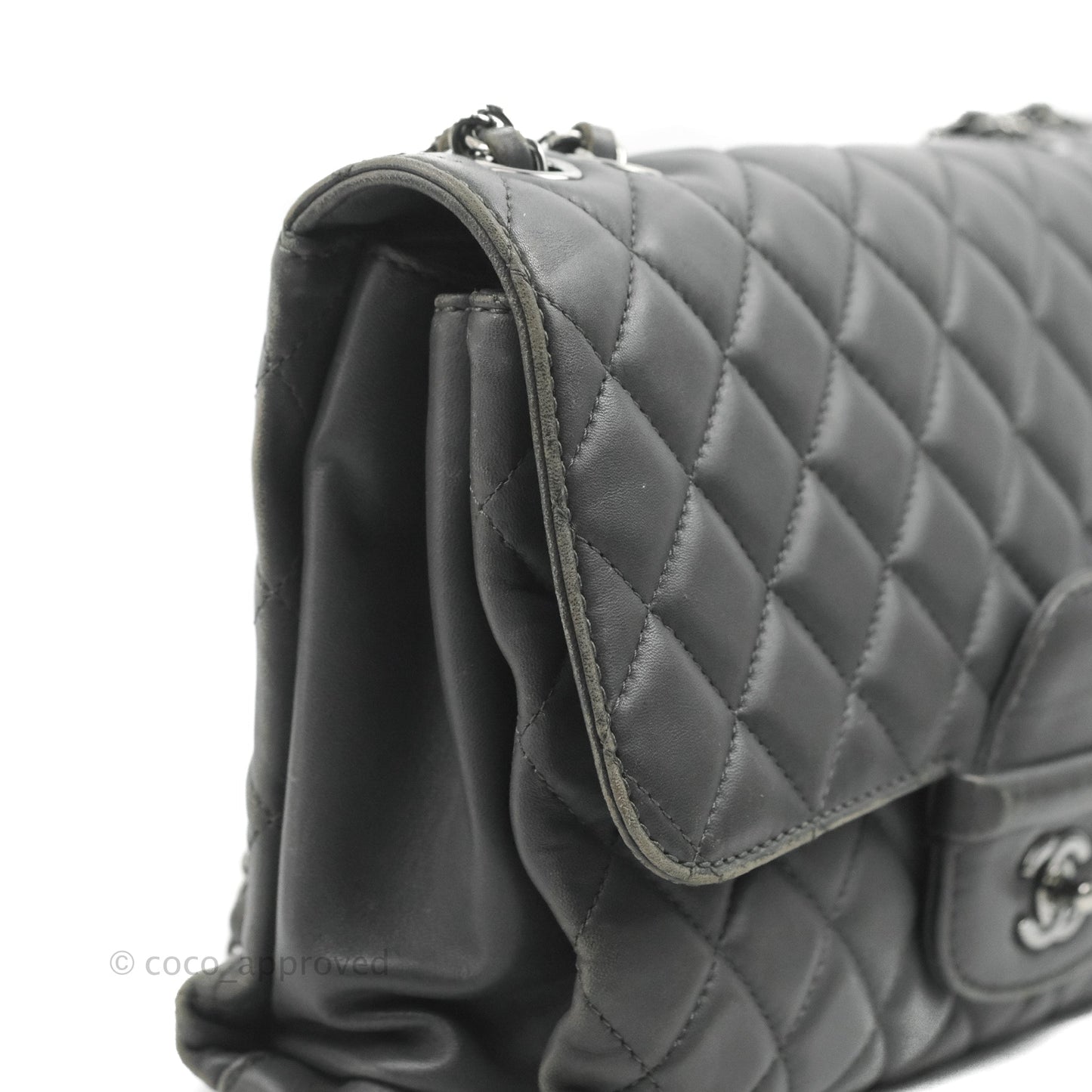 Chanel Quilted Jumbo Coco Loop Flap Dark Grey Lambskin Silver Hardware