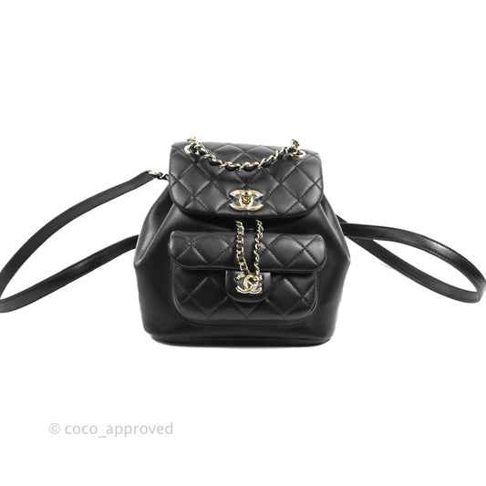 Chanel Quilted Small Duma Drawstring Backpack Black Lambskin 22A