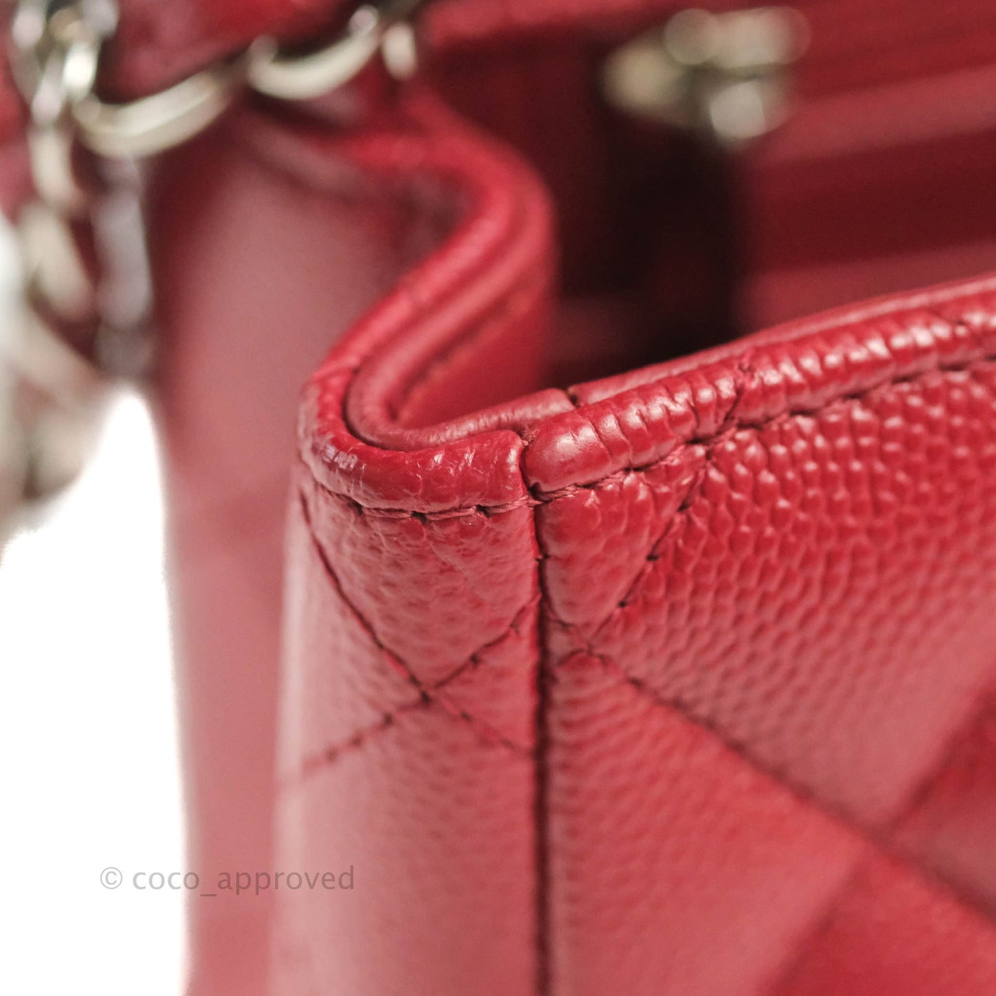 Chanel Quilted Mini Square Red Caviar Silver Hardware 17B
