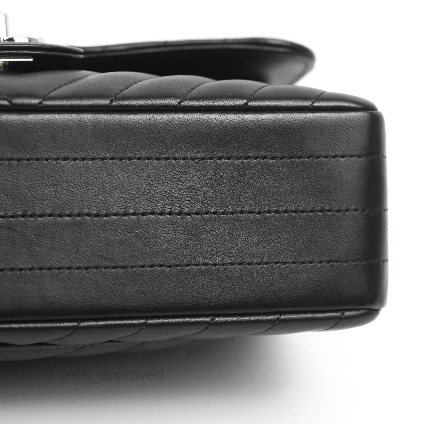 Chanel Small Classic Flap Chevron Black Lambskin Silver Hardware 21C