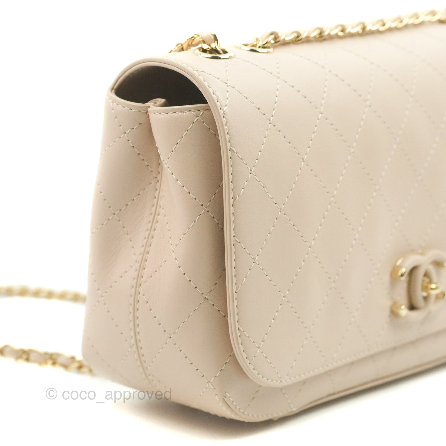 Chanel Flat Quilted Flap Bag Light Beige Calfskin Gold Hardware