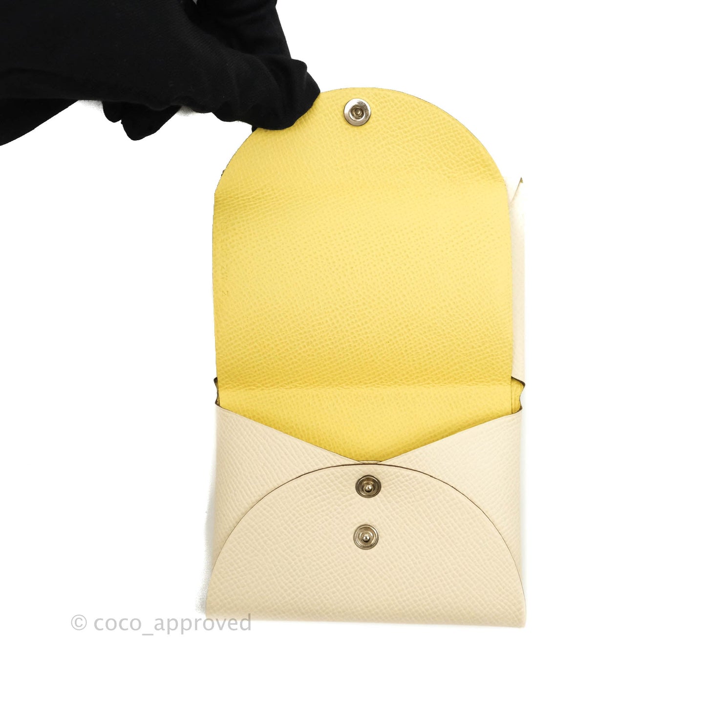 Hermès Calvi Duo Verso Card Case Nata/Jaune Poussin Epsom
