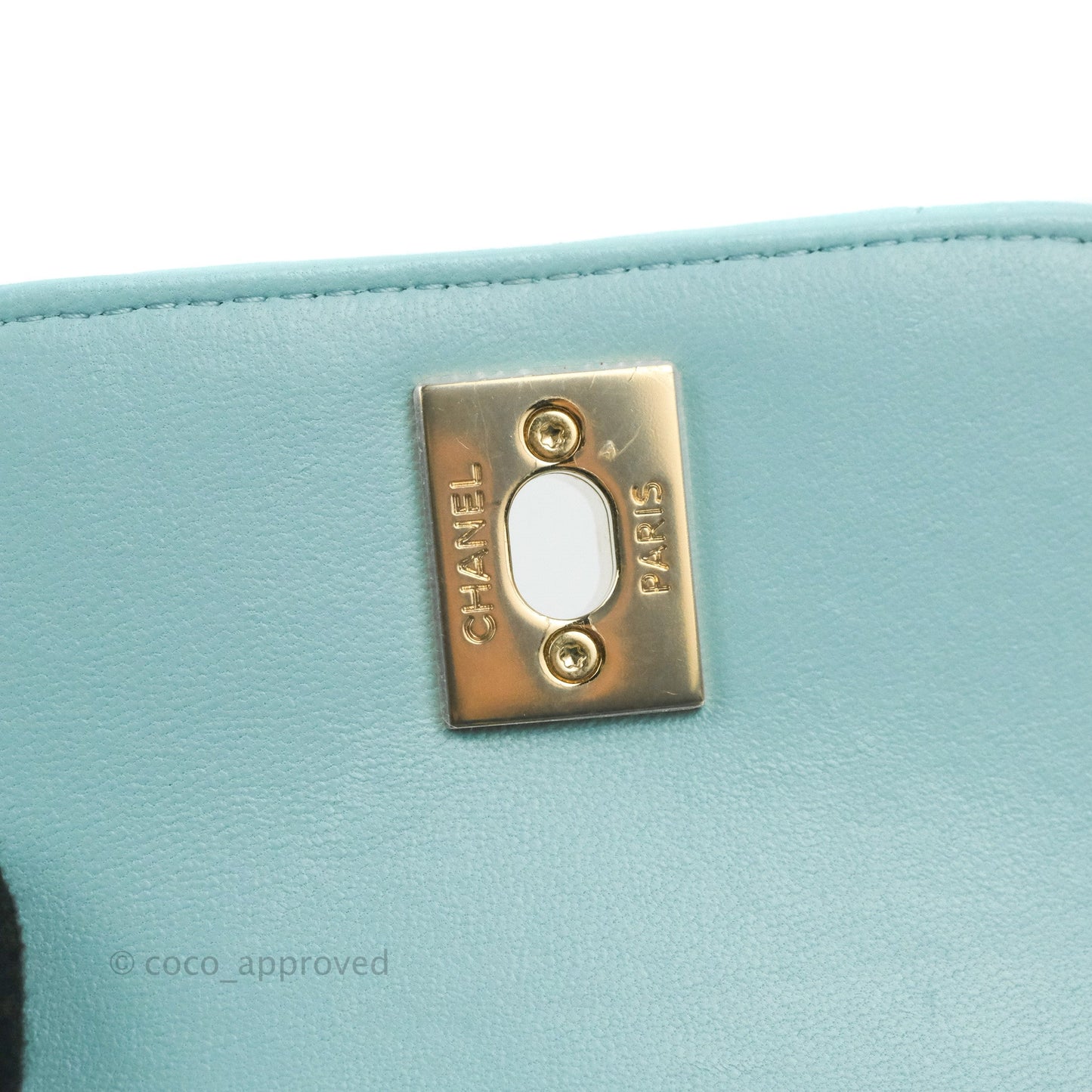 Chanel Mini Quilted Trendy CC Clutch With Chain Tiffany Blue Lambskin Gold Hardware