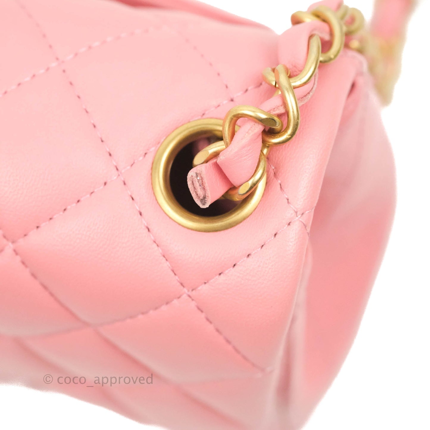 Chanel Mini Square Pink Lambskin Aged Gold Hardware