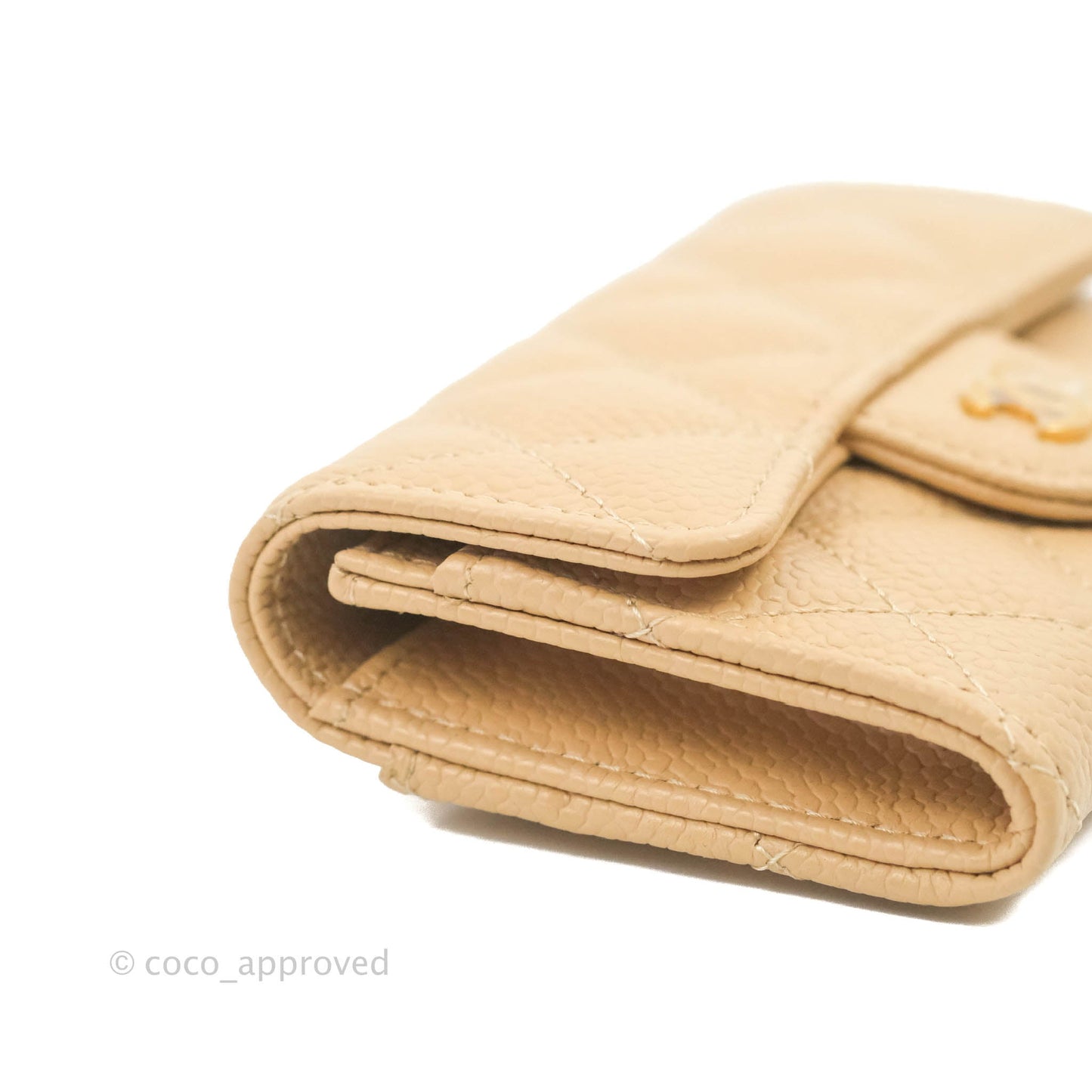 Chanel Quilted Flap Card Holder Beige Caviar Gold Hardware