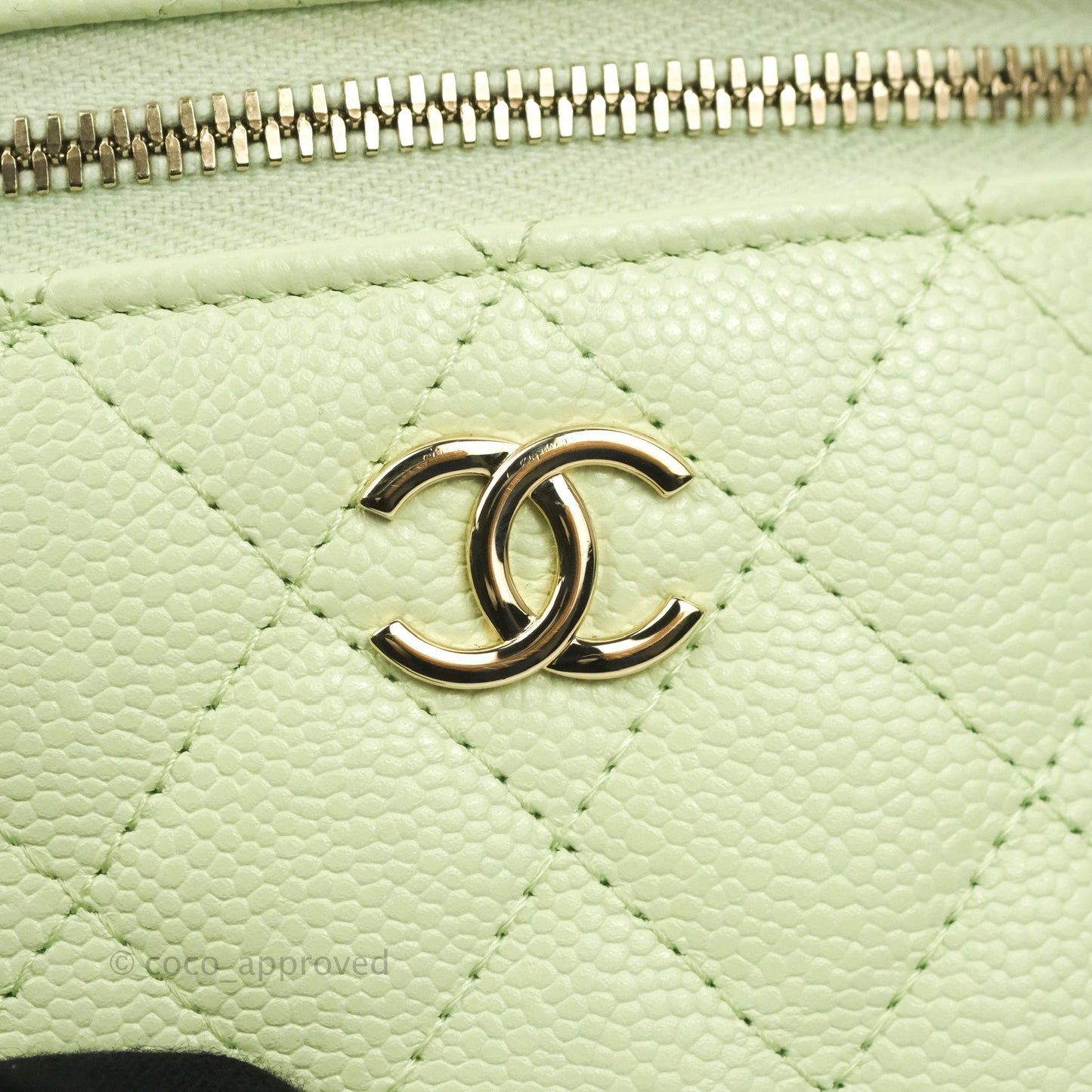 Chanel Quilted Small Handle With Care Vanity Case With Chain Green Caviar Gold Hardware