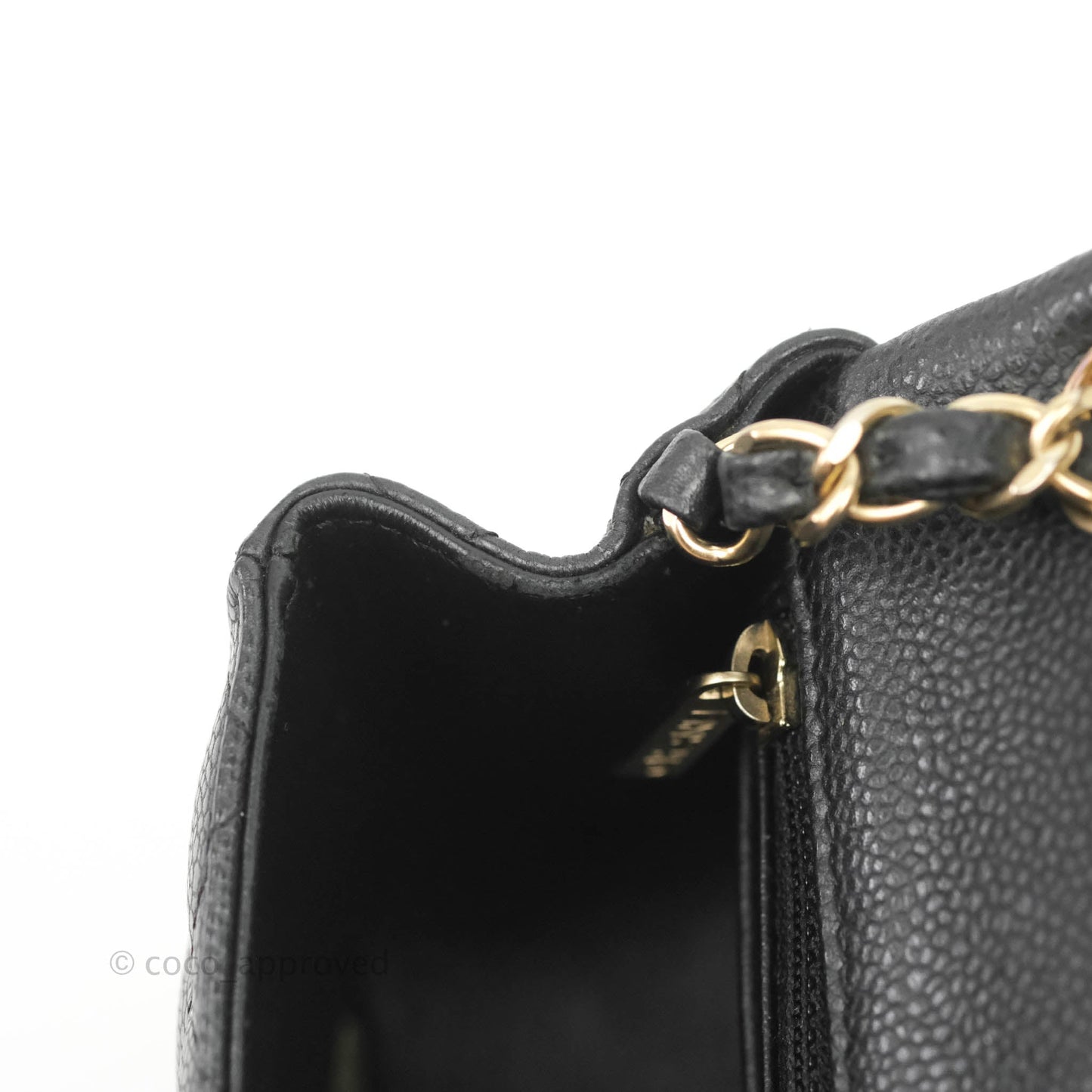 Chanel Quilted Mini Square Flap Bag Pearly Black Caviar Matte Gold Hardware