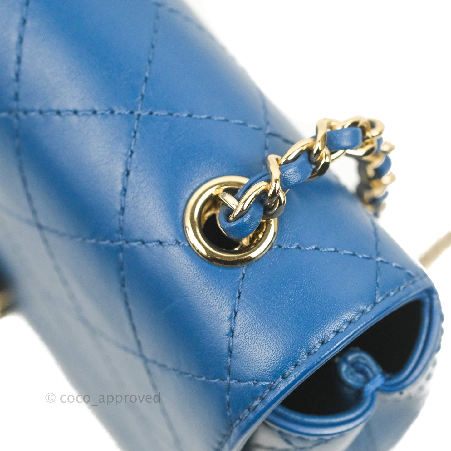 Chanel Blue Quilted Leather Small Frame In Flap Bag