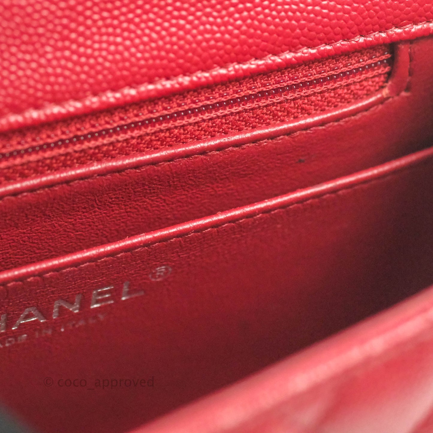 Chanel Quilted Mini Square Red Caviar Silver Hardware 17B