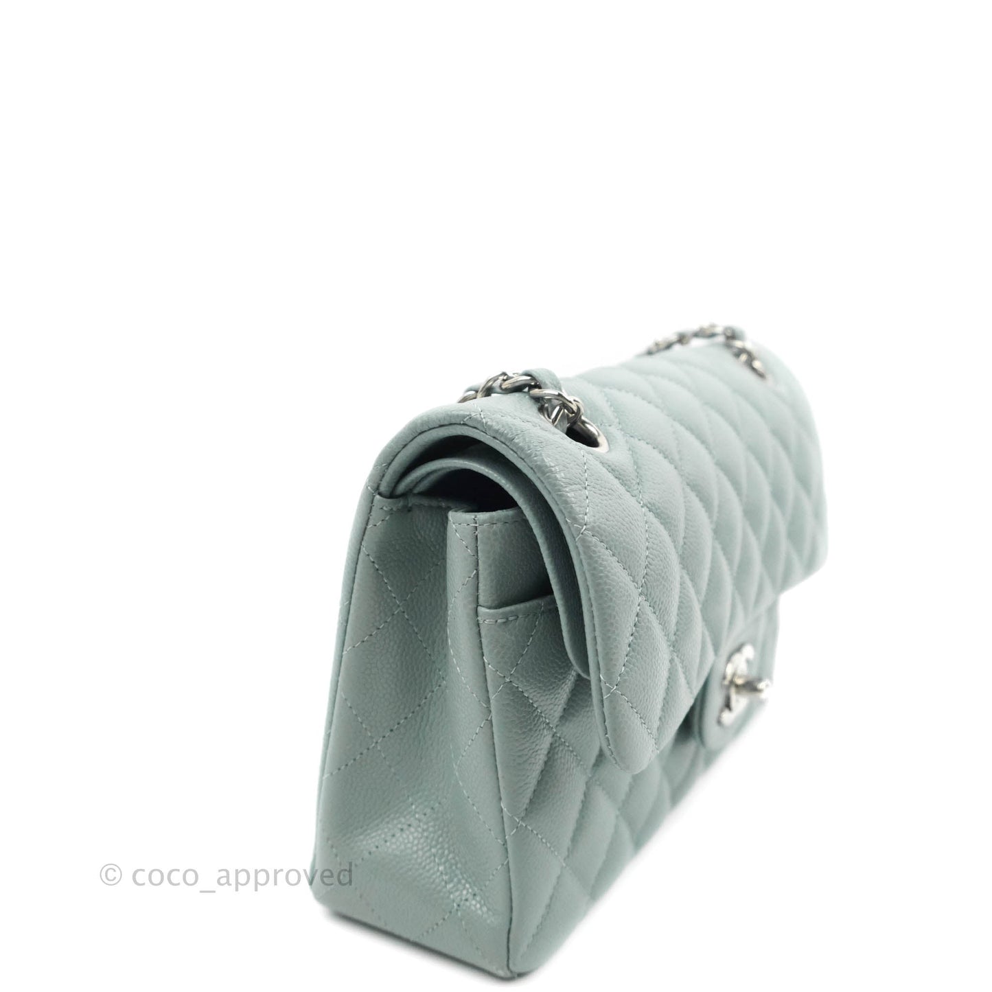 Chanel Small Classic Quilted Flap Light Blue Caviar Silver Hardware 20B