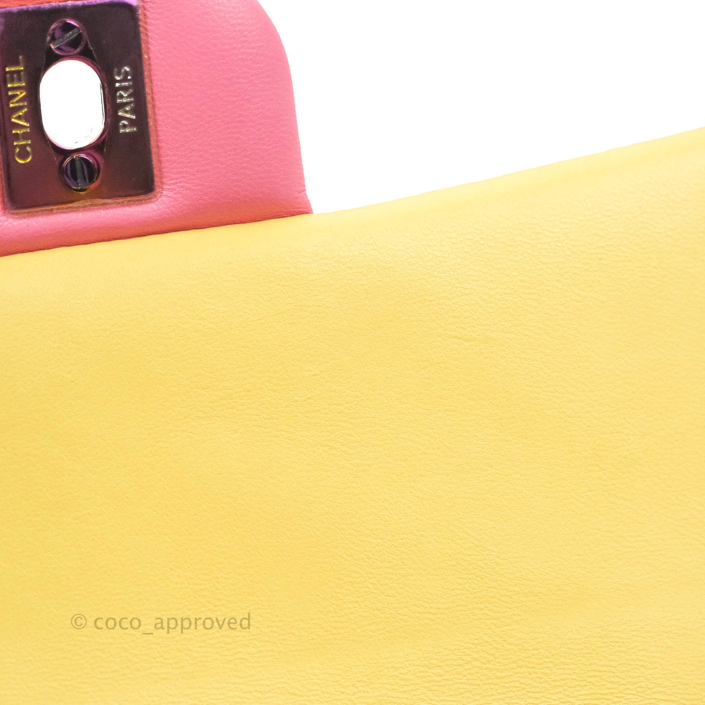 Chanel Mini Rectangular Pink Lambskin Rainbow Hardware