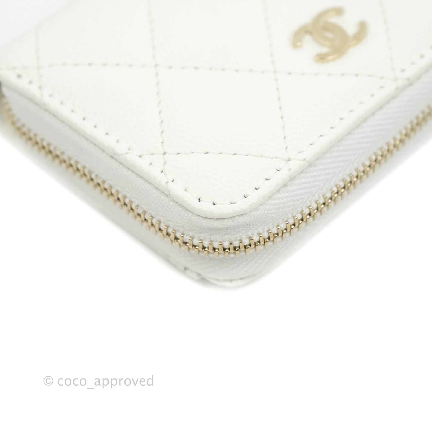 Chanel Classic Zipped Coin Purse White Caviar Gold Hardware