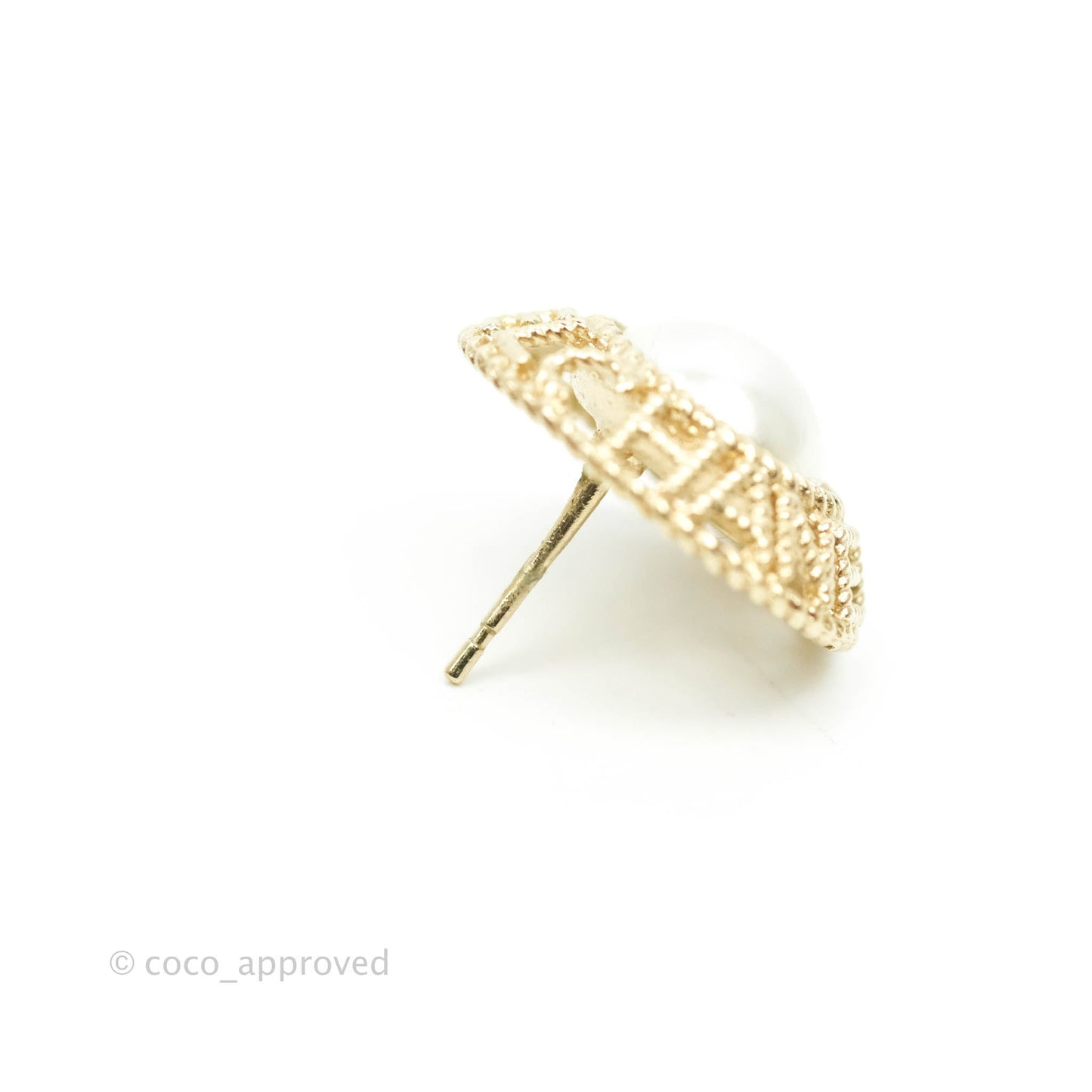 Chanel Pearl CC Round Rope Logo Earrings Gold Tone 21V