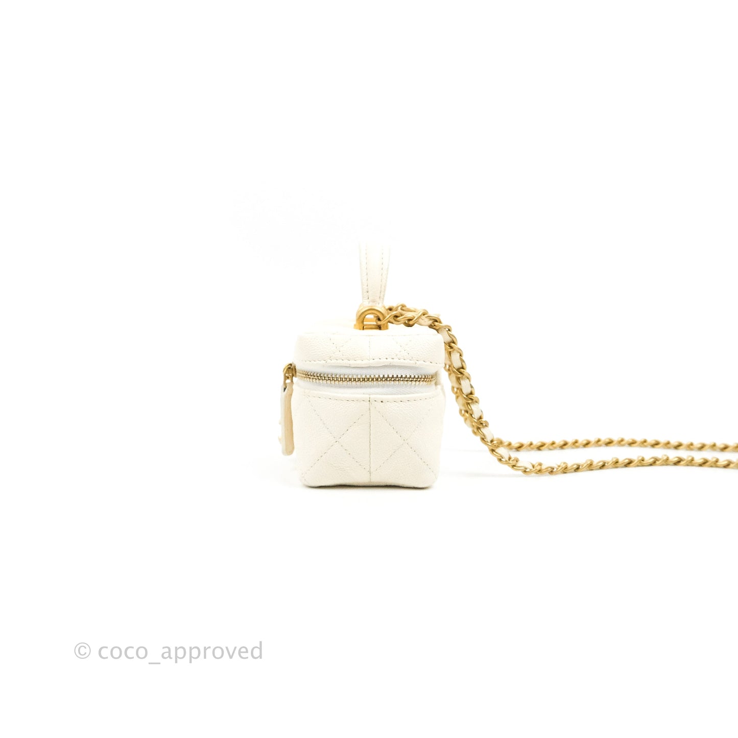Chanel Mini Clutch With Chain White Caviar Aged Gold Hardware
