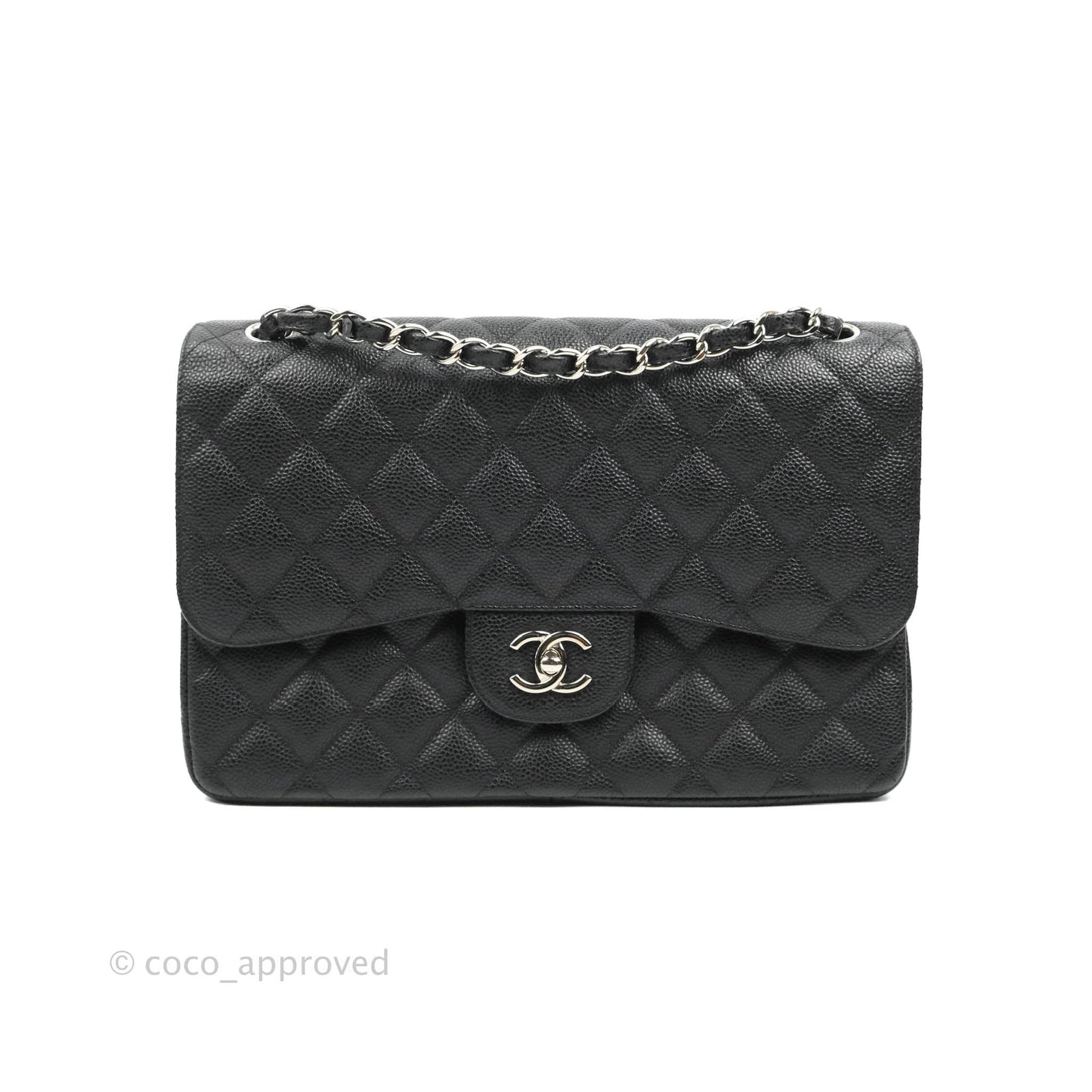 Chanel Classic Quilted Jumbo Double Flap Black Caviar Silver Hardware⁣⁣