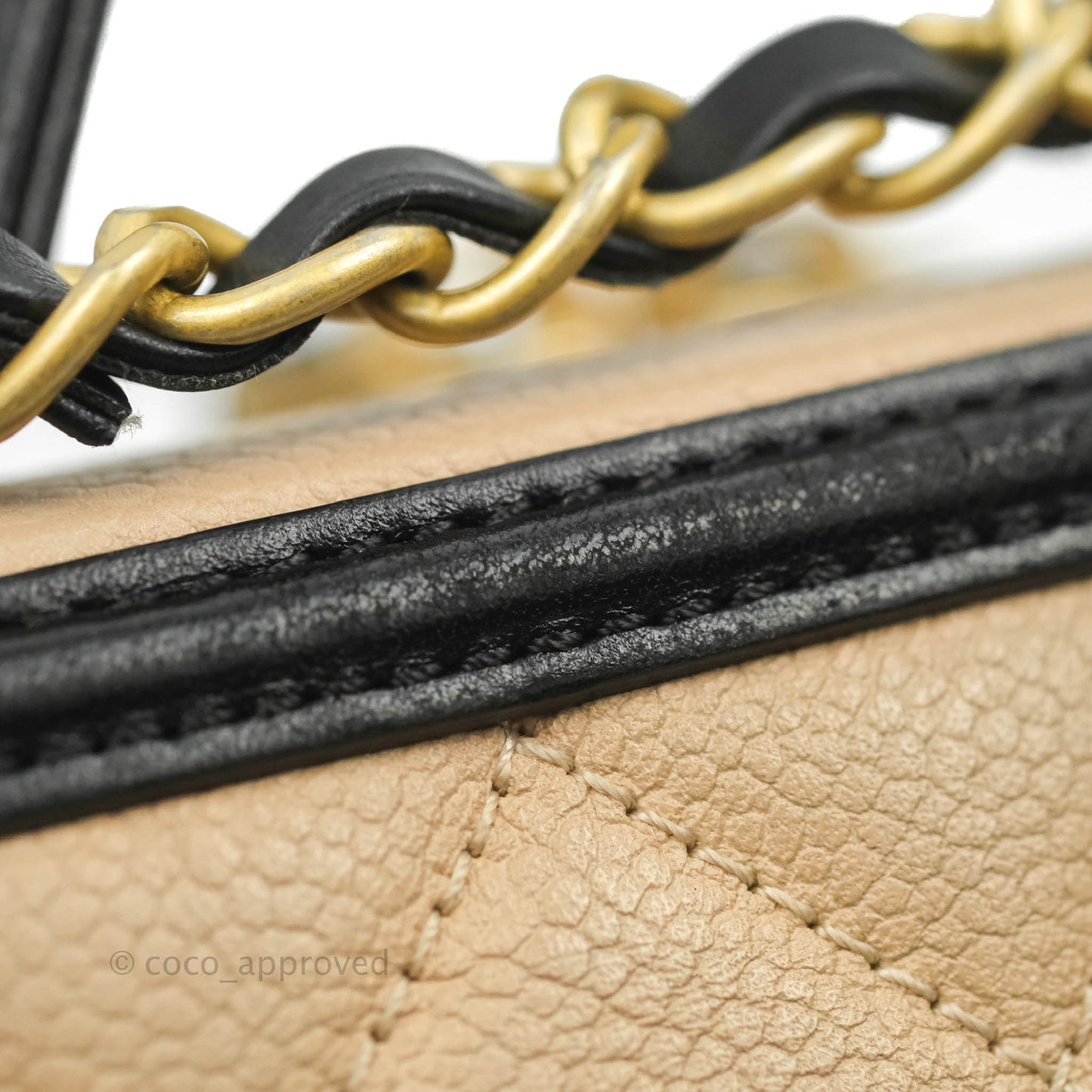 Chanel Quilted Medium CC Filigree Vanity Case Beige Caviar Gold Hardware