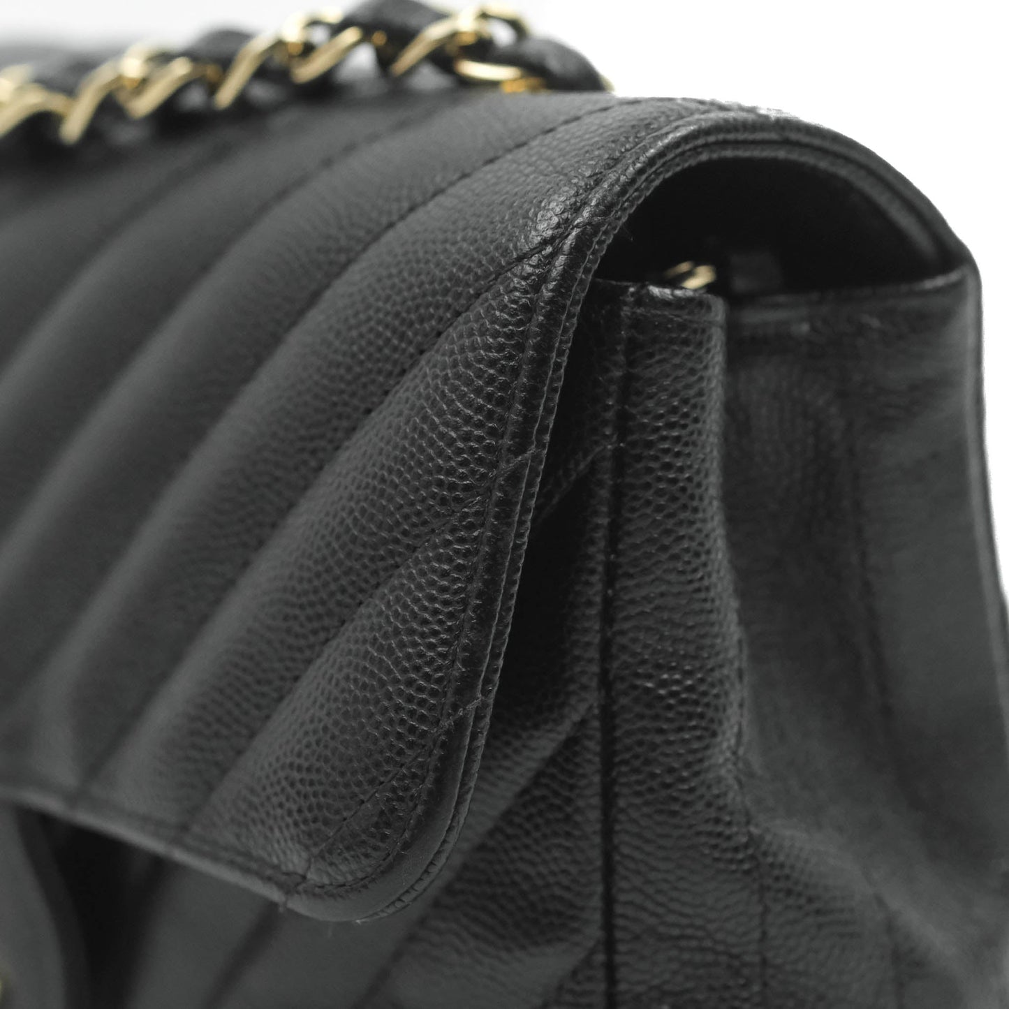 Chanel Chevron Mini Rectangular Flap Black Caviar Gold Hardware