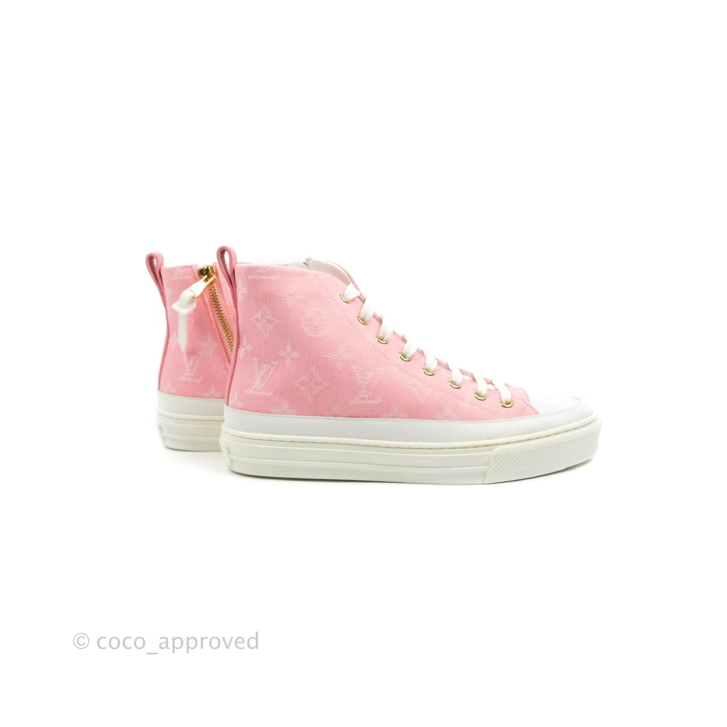Louis Vuitton Denim Pink High Top Sneakers 36.5