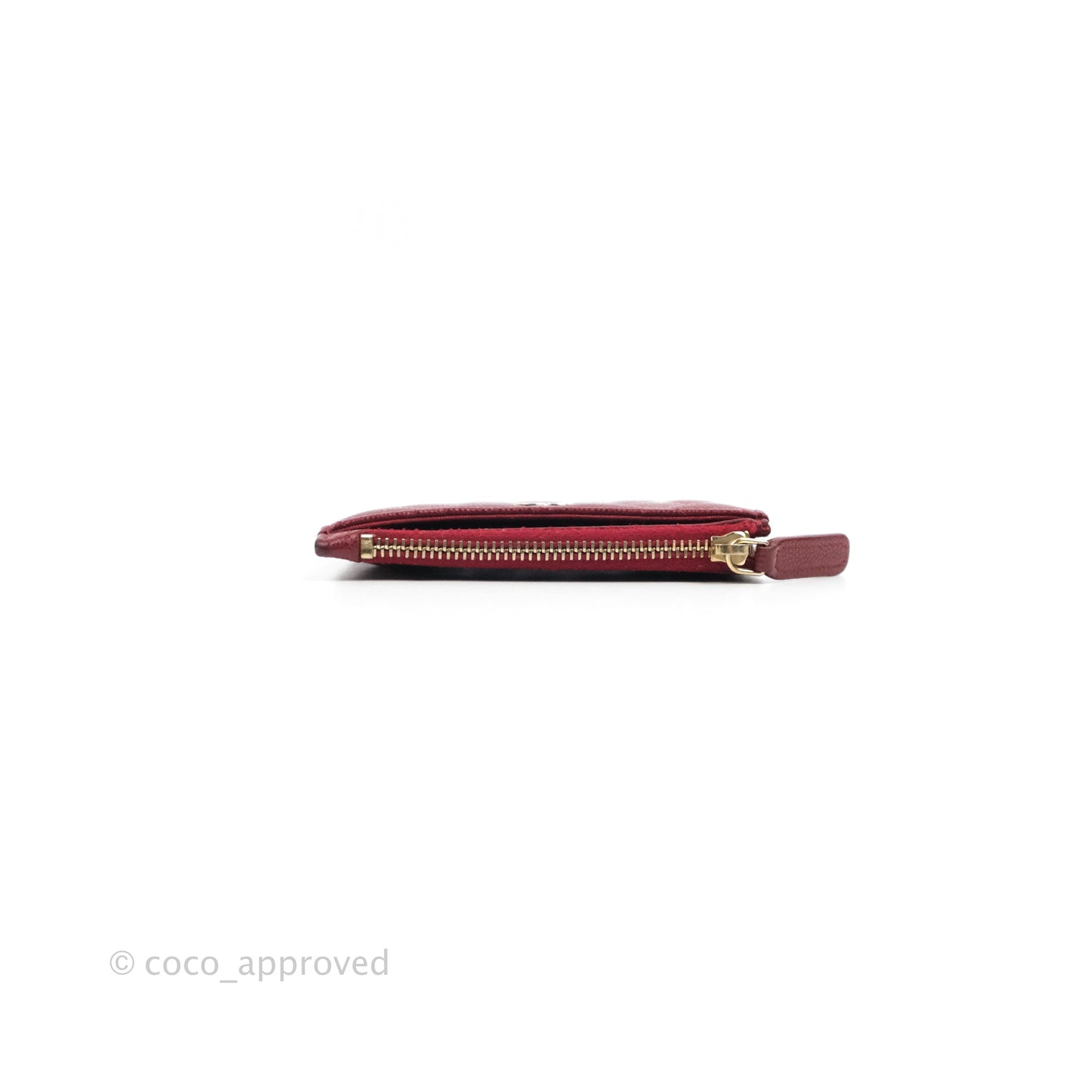 Chanel Quilted CC Zipped Card Holder Red Caviar Gold Hardware